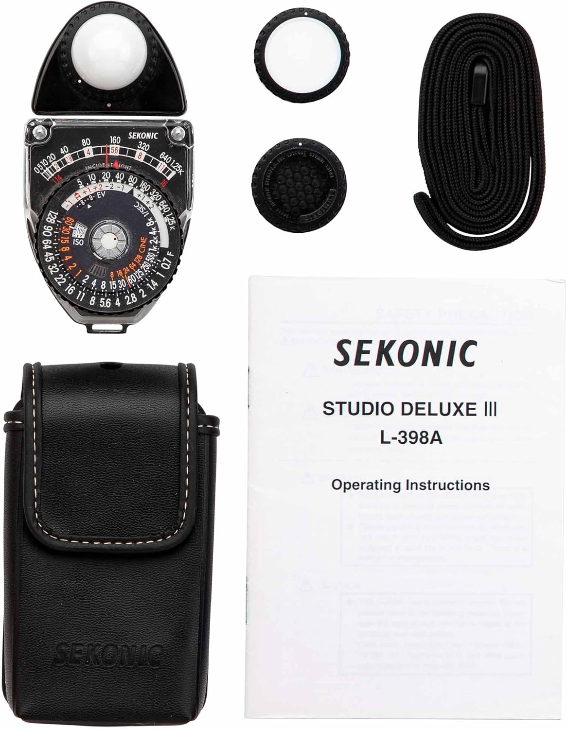 Sekonic L-398A Studio Deluxe III Analog Light Meter, Battery-Free Incident & Reflected Ambient Meter with Amorphous Photocell, Swivel Head
