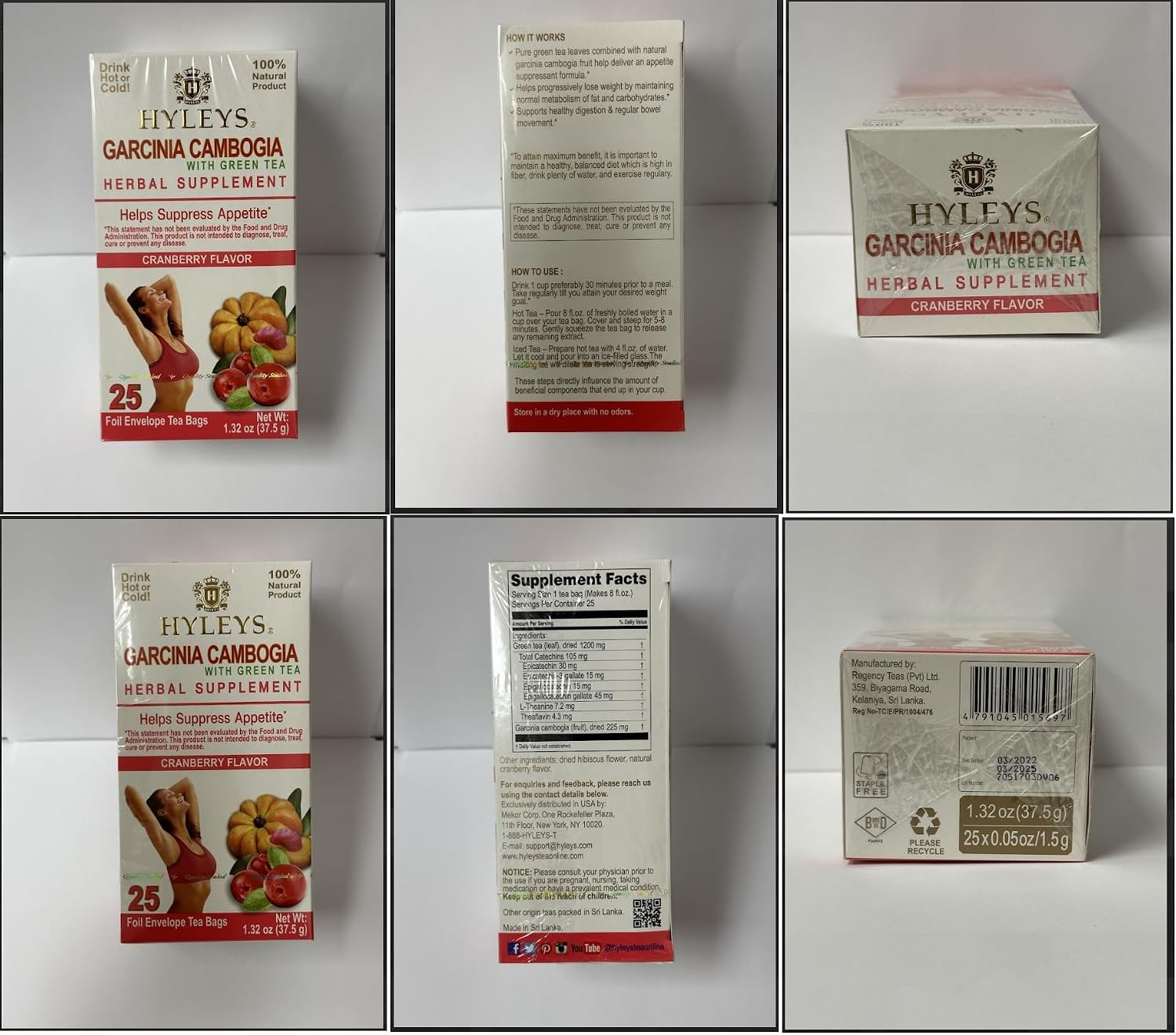 HYLEYS Tea Garcinia Cambogia Green Tea 5 Flavors Assortment - 25 Tea Bags