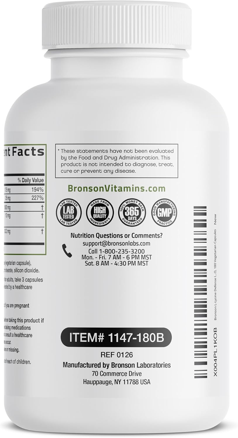 Bronson L-Lysine Defense Immune Support Complex, 1500 mg, 90 Capsules