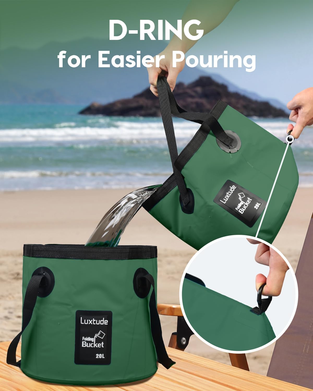 Luxtude Collapsible Bucket with Handle, Portable 5 Gallon Bucket for Camping, Fishing, Beach, Gardening, RV & Outdoor Emergency