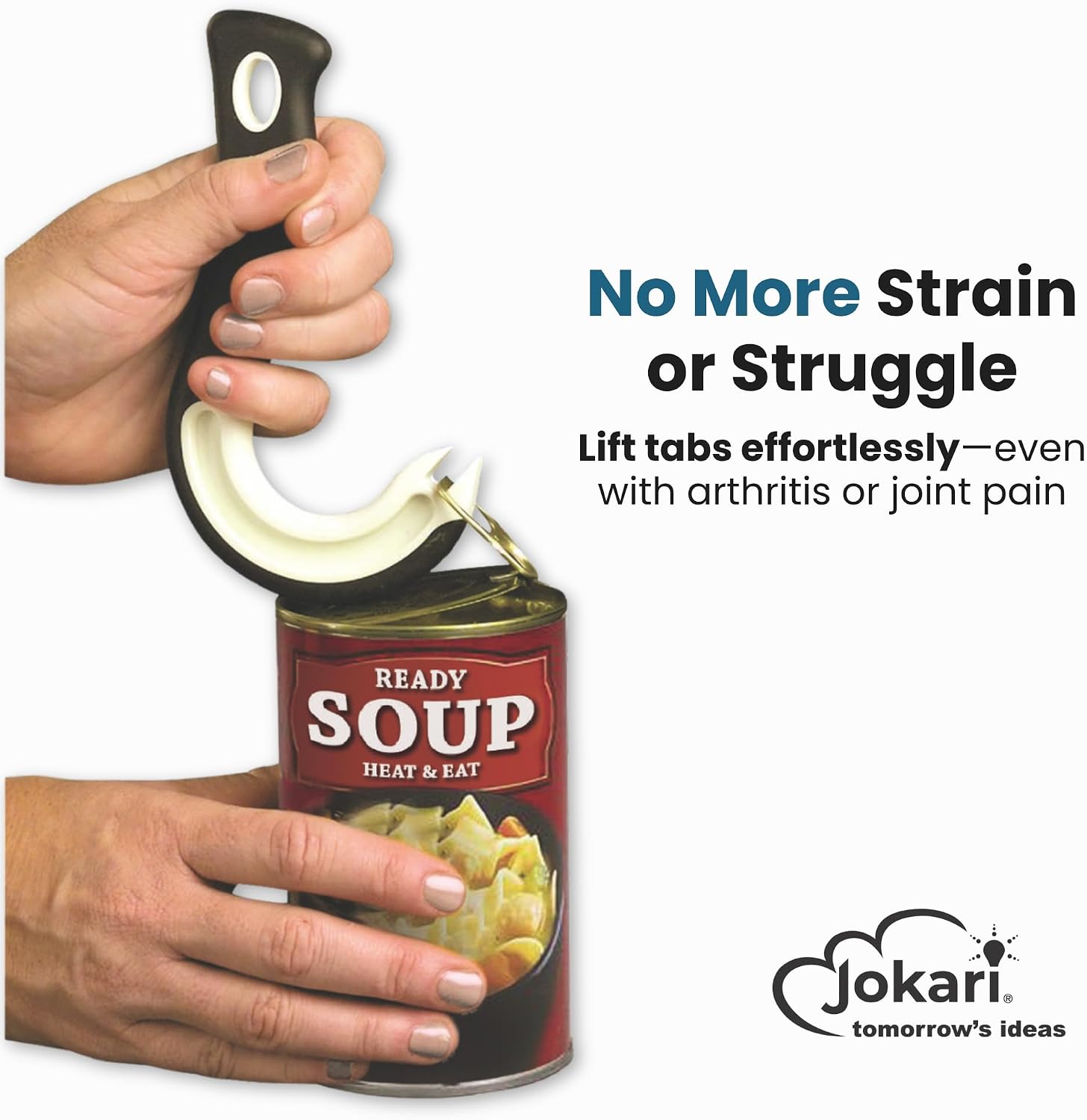 Jokari Ring Pull Can Opener for Soda and Food Cans Arthritis Aid with Non Slip Grip for Seniors Kids and Nail Protection Manual Pull Tab Tool for Easy Open Cans Black Dishwasher Safe | Non Slip Grip, Seniors Kids, Nail Protection Manual Pull Tab Tool, Ea…