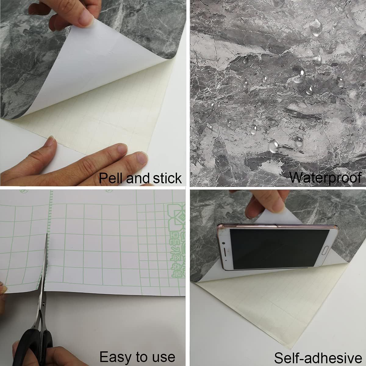 48x197inch Extra Wide Grey Marble Wallpaper Peel Stick Matte Thick Waterproof Adhesive Furniture Sticker Dark Gray Granite Textured Countertop Contact Paper Vinyl Wall Sticker for Bedroom Living Room