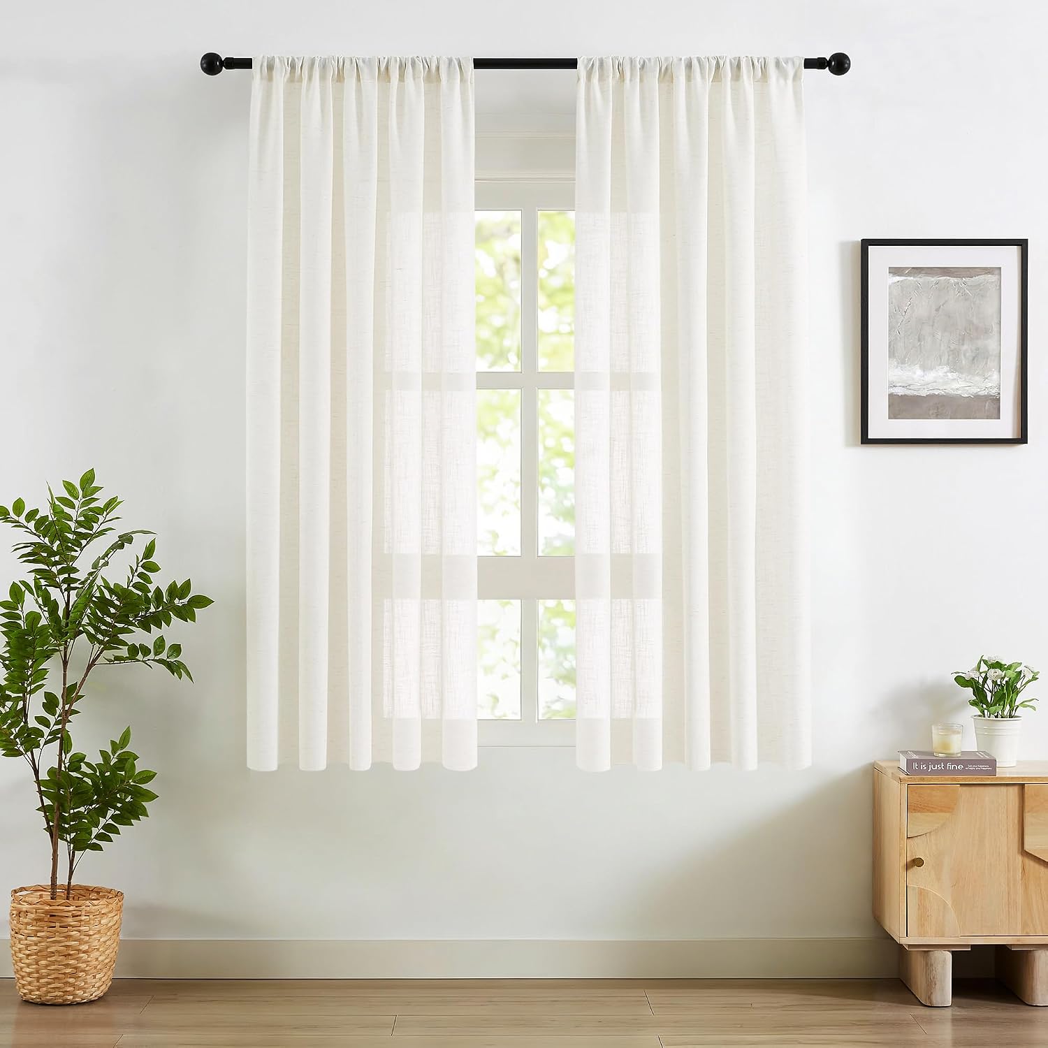 Leaf Semi Sheer Curtains for Bedroom Living Room 52x72" Taupe White Print 2