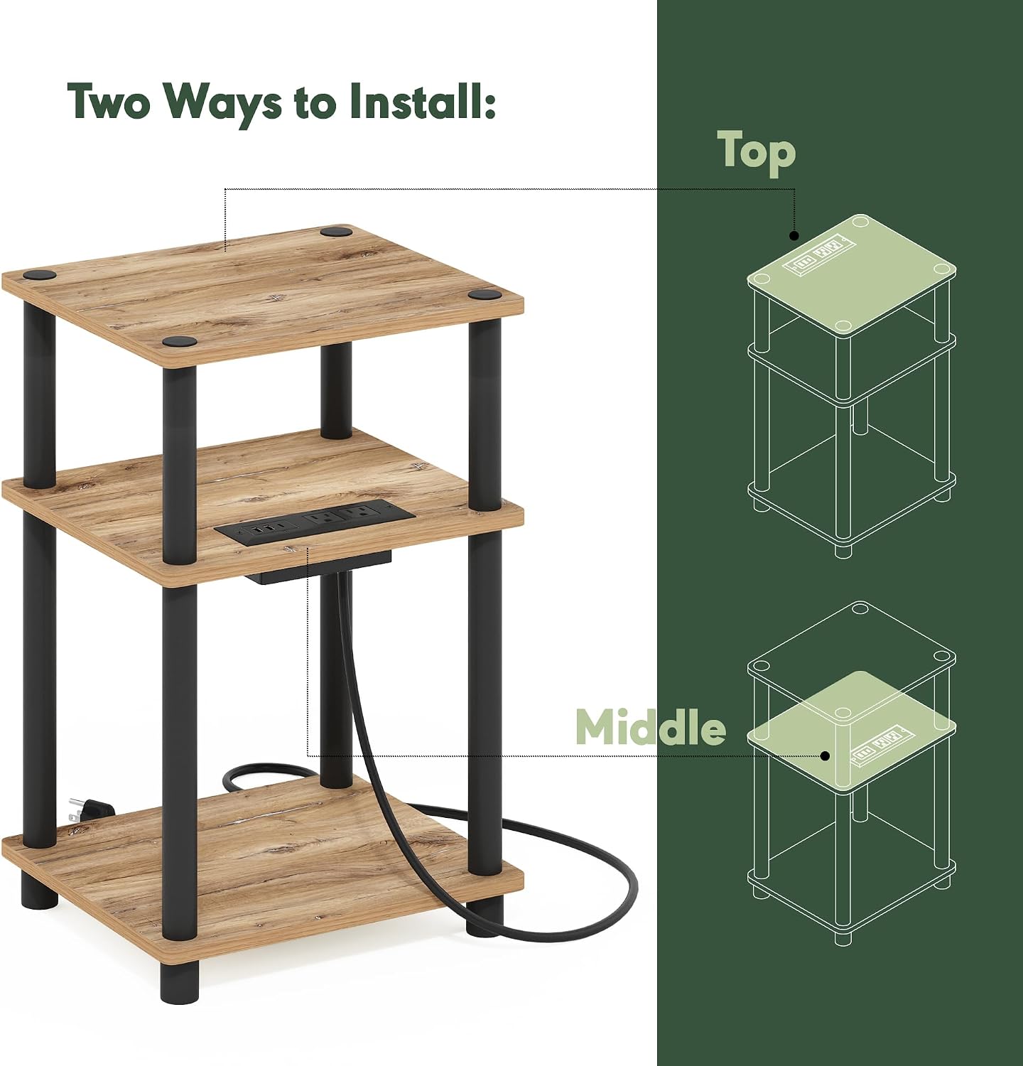 Furinno Turn-N-Tube End Table Corner Shelves, Set of 2, Dark Cherry/Black | Stackable Modern End Table with Open Shelf, Night Stand, Bedside Table, for Living Room, Bedroom