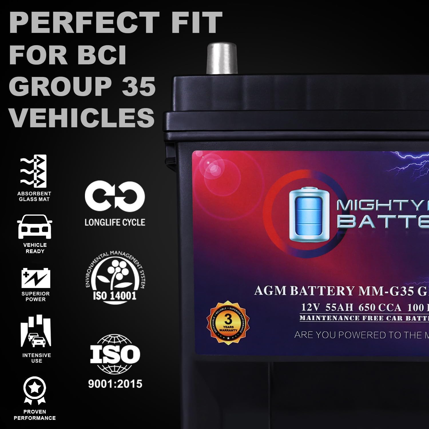 Mighty Max Battery MM-H8 Start and Stop Car BCI Group 49 12V 95Ah, 160RC, 900 CCA Rechargeable AGM Car Battery