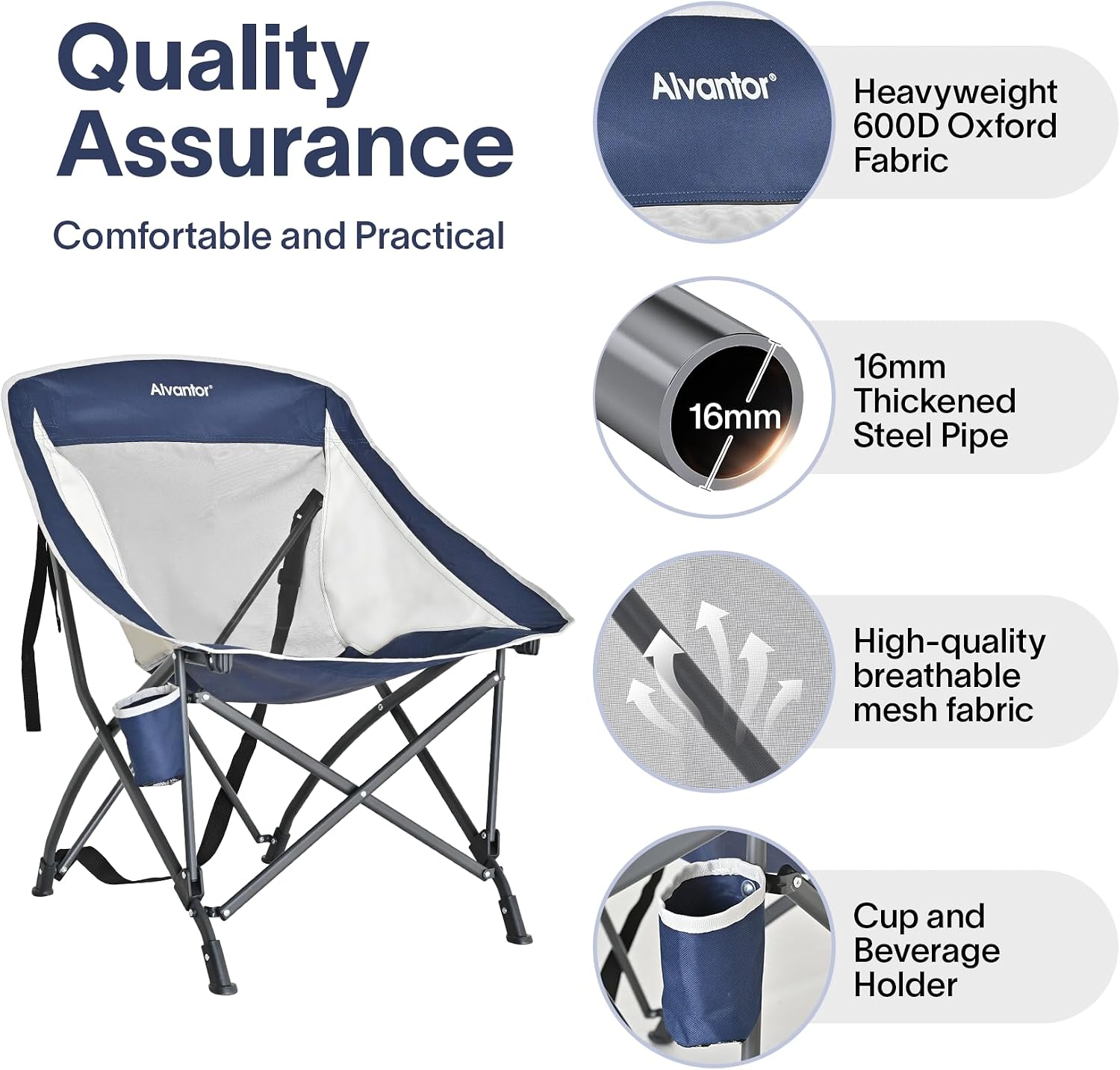 Alvantor® Camping Chair, Full Mesh Folding Beach Chair Breathable High Back Portable Lawn Chair for Outdoor, Armrest, Cup Holder, Easy Use Seat for Travel, Fishing, Pinic, Sports Event, 24"x31"x38"