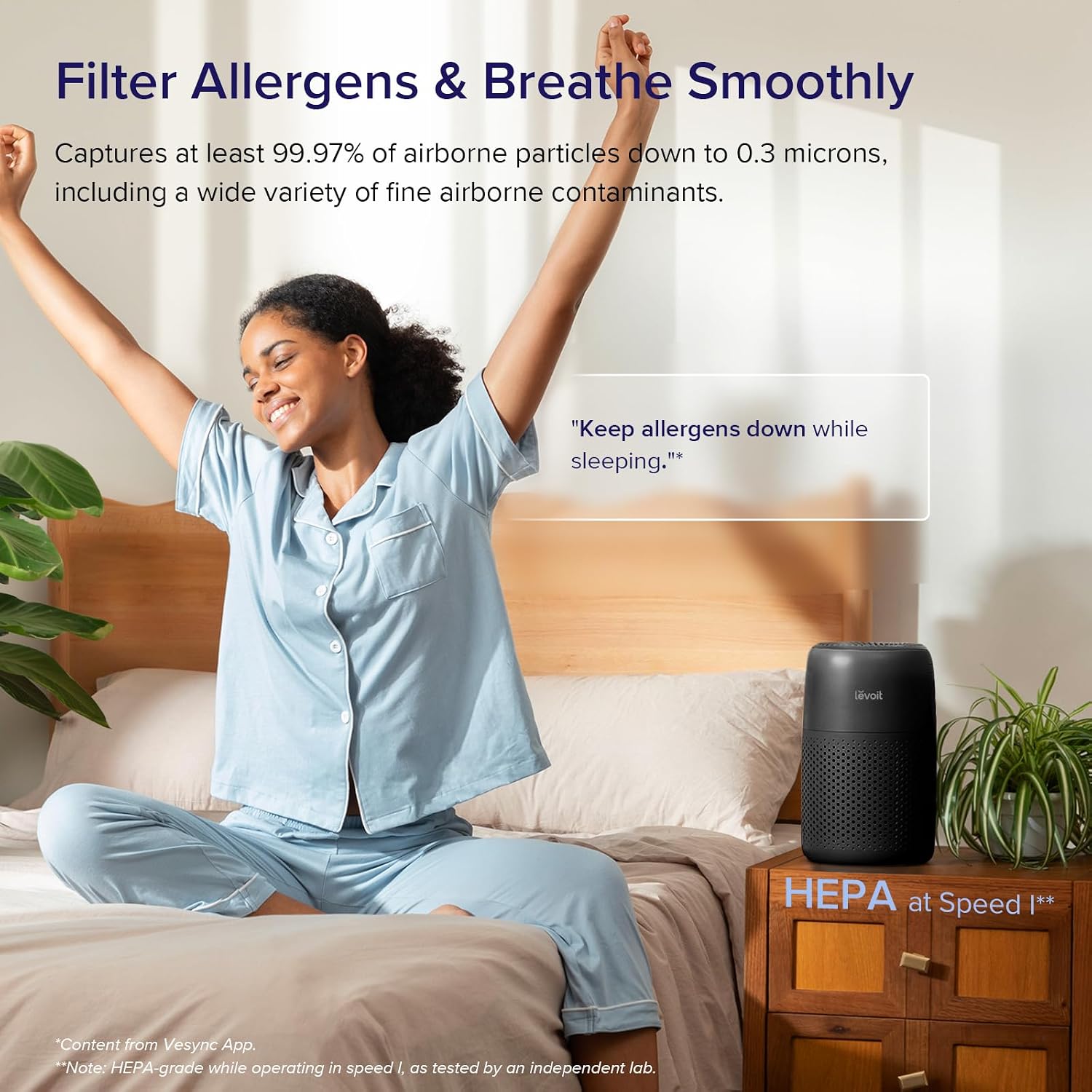 Levoit Air Purifier for Home Pets Bedroom Dorm Room, Smart & Voice Control