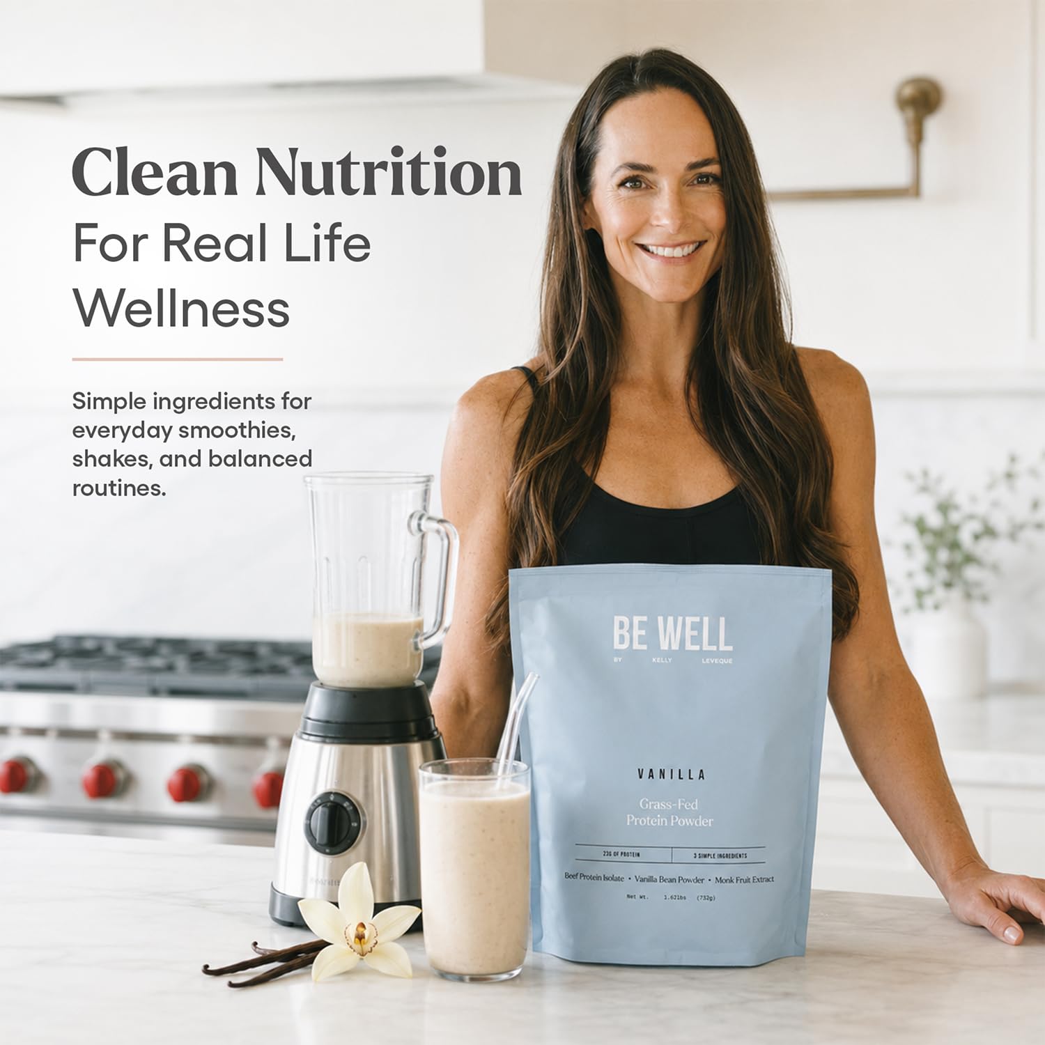 Be Well by Kelly Grass Finished Beef Protein Powder Vanilla Flavor