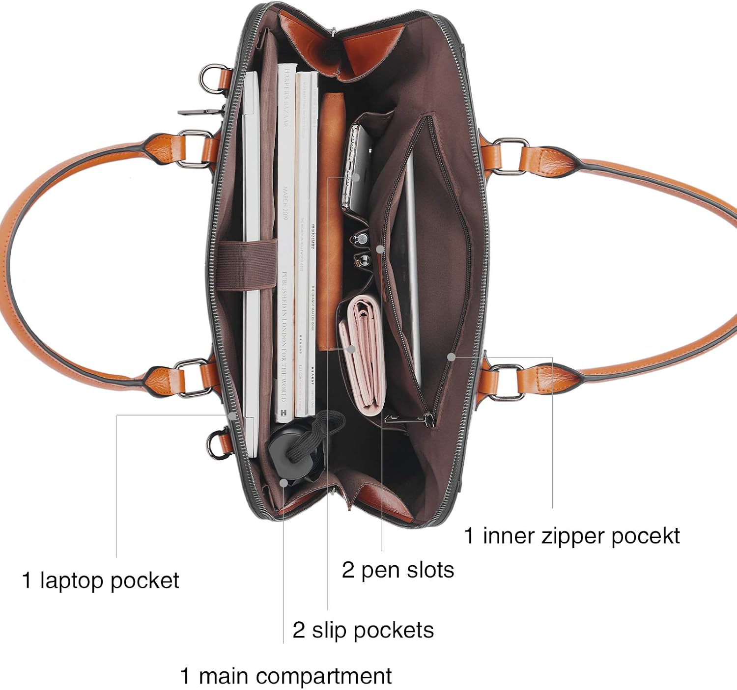 BOSTANTEN Briefcase for Women Leather 15.6 inch Laptop Shoulder Bag Office Work Crossbody Handbag