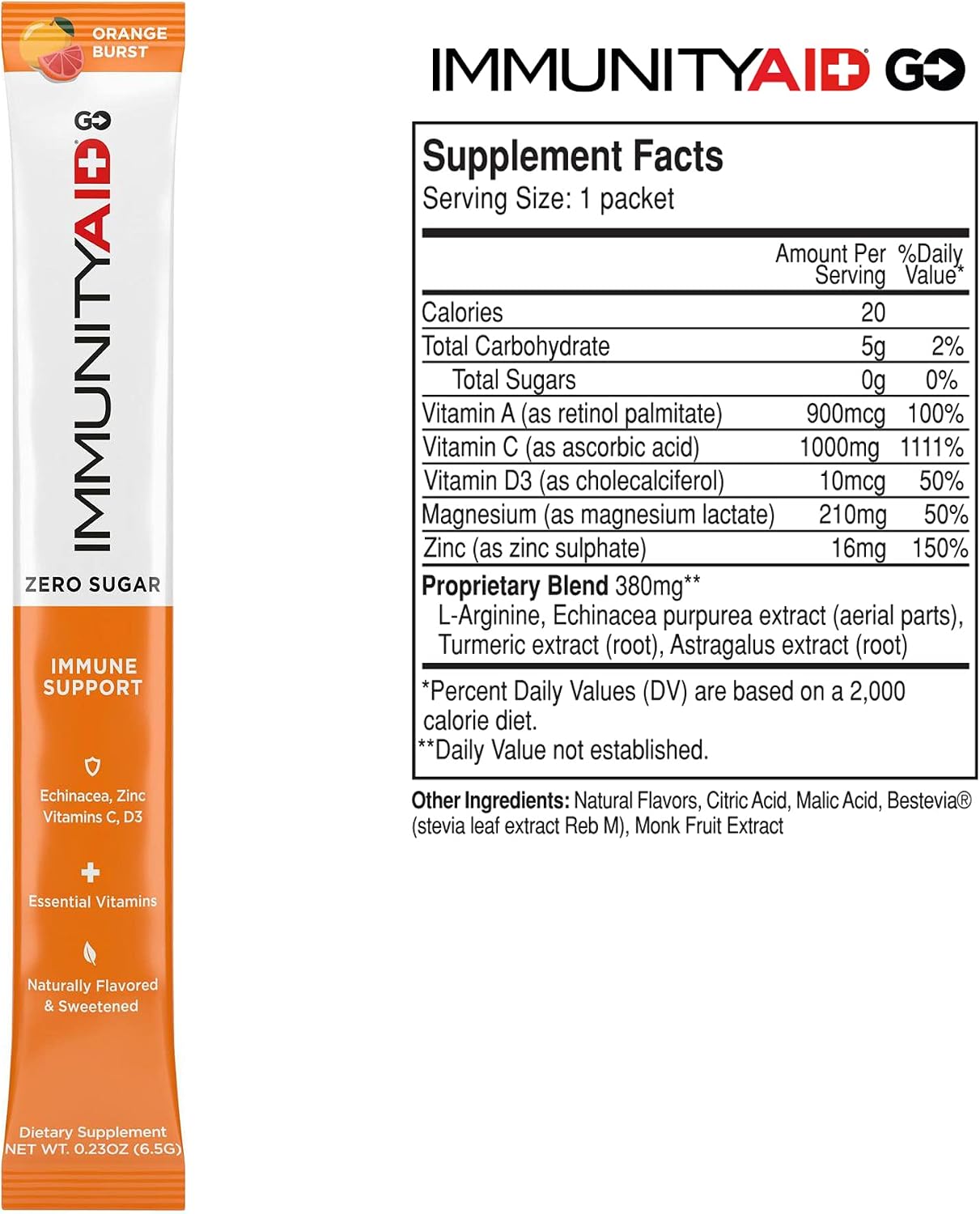 LIFEAID IMMUNITYAID GO Zero Sugar Hydration Packets (14 Packets)