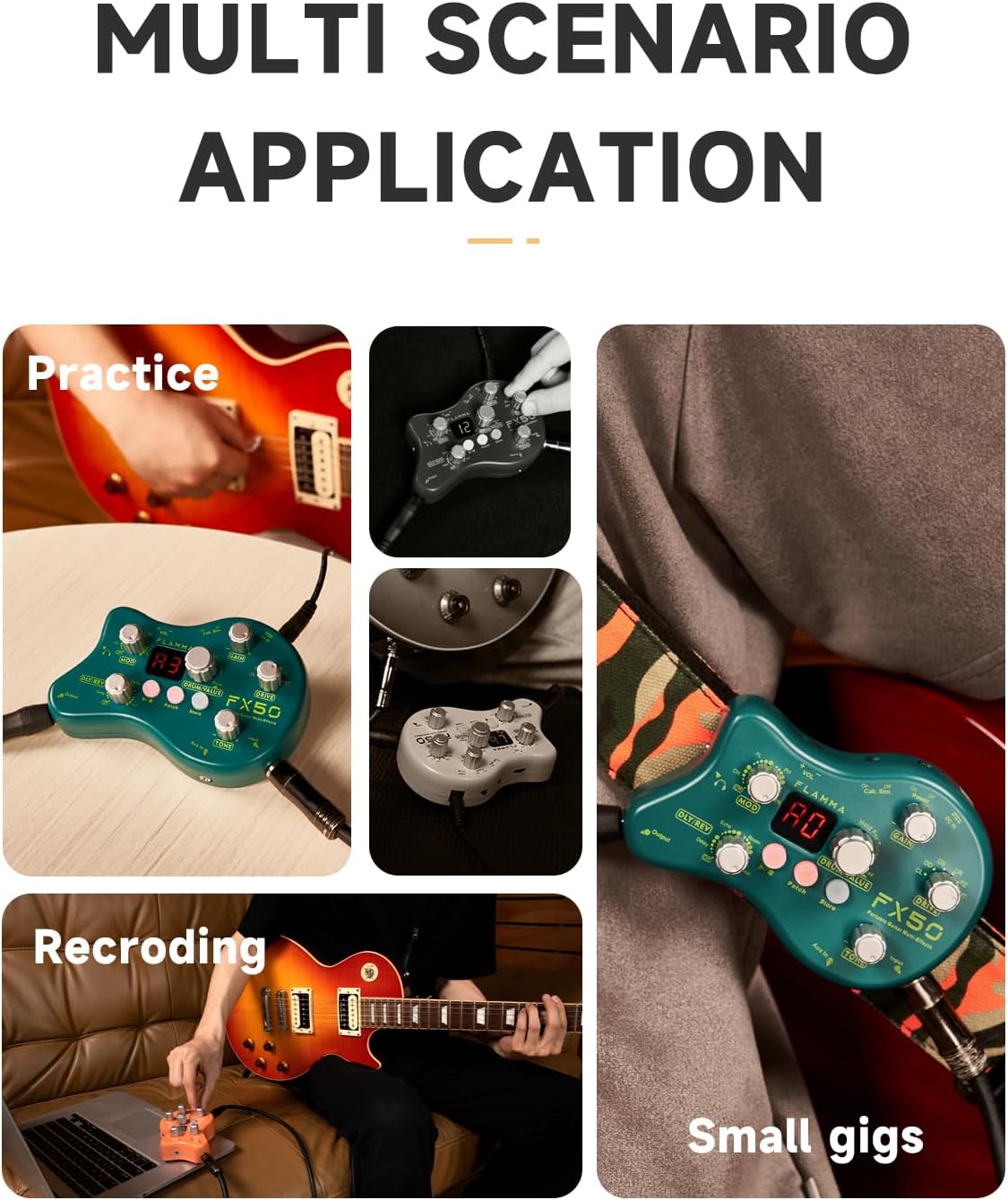 FLAMMA FX100 Guitar Multi-effects Pedal with 55 Amp Models 151 Built-in Effects 80' Looper 40 Drum Machine 10 3rd Party IR Slots Headphone OTG for