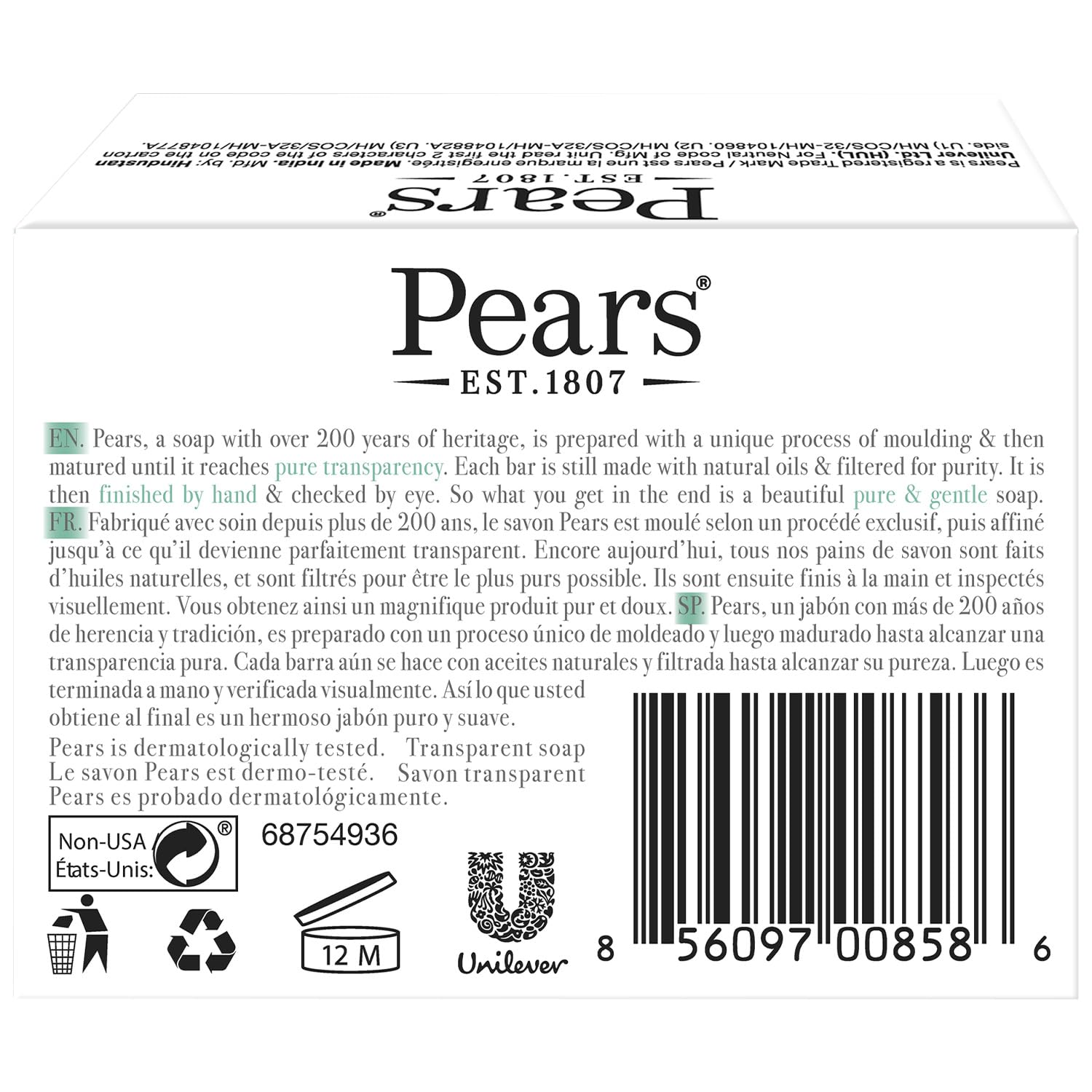 Pears Soap, Pure & Gentle with Lemon Flower Extract, 3-Pack – Transparent Green Glycerin Soap for Radiant, Glowing Skin, 4.4 Oz Ea