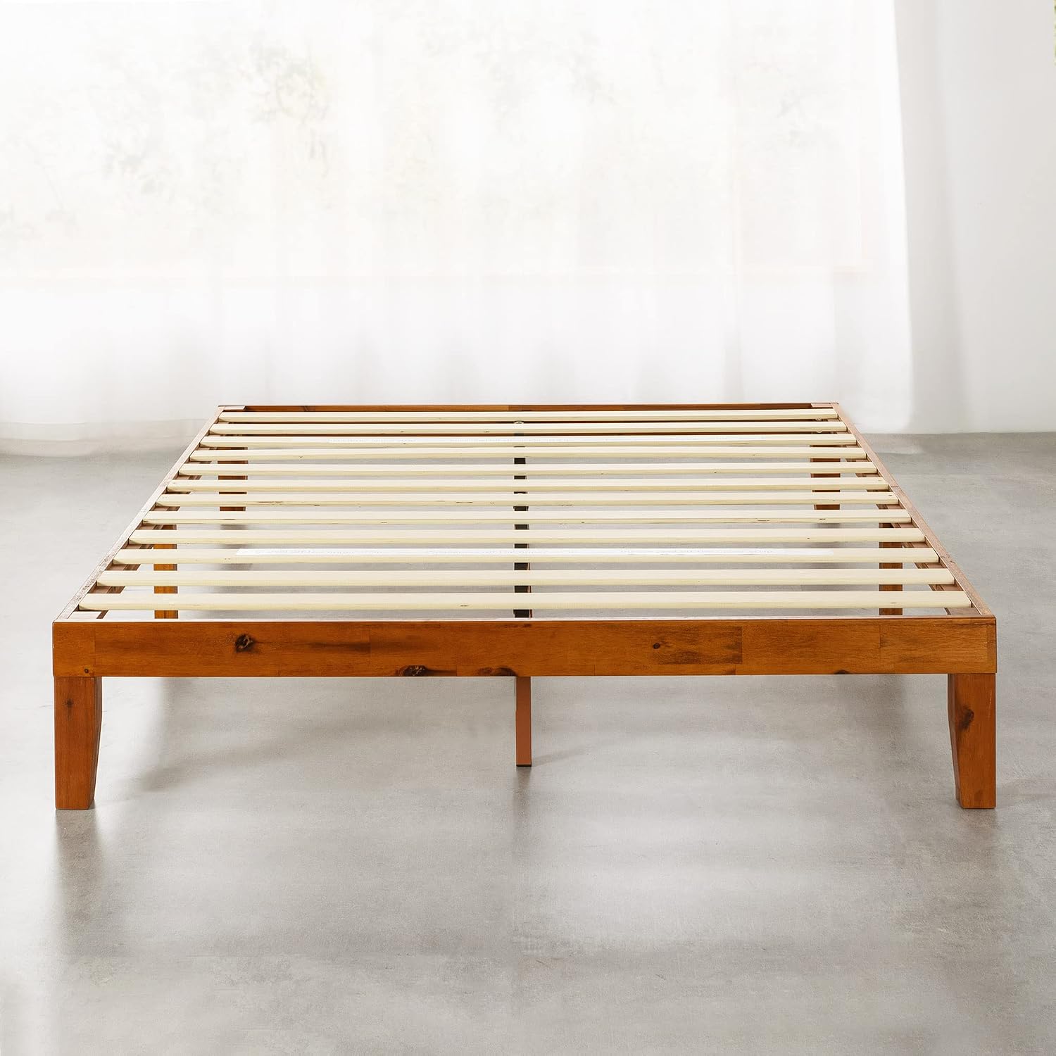 Mellow Naturalista Classic - 12 Inch Solid Wood Platform Bed with Wooden Slats, No Box Spring Needed, Easy Assembly, Queen, Pine