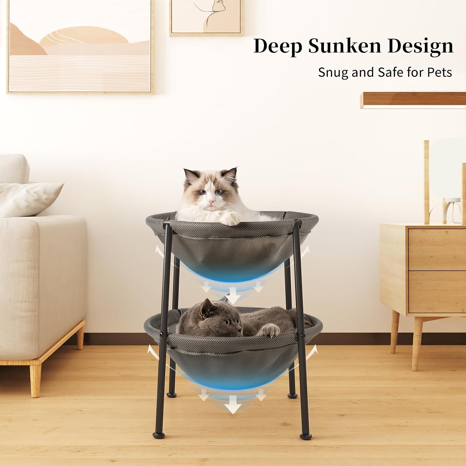 JUNSPOW Cat Bed Sleeping Cat Hammock, 16.9in x 16.9in x 9.5in, Grey