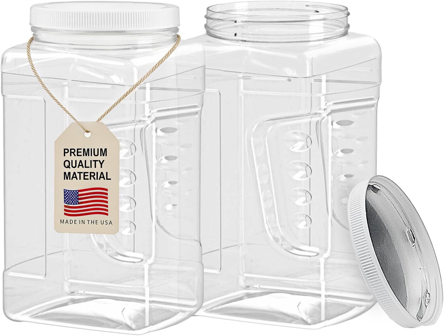 ljdeals 1 Gallon Clear Plastic Storage Containers Grip Jars, Wide Mouth Square Canisters, Pack of 2, BPA Free, Food Safe, Made in USA