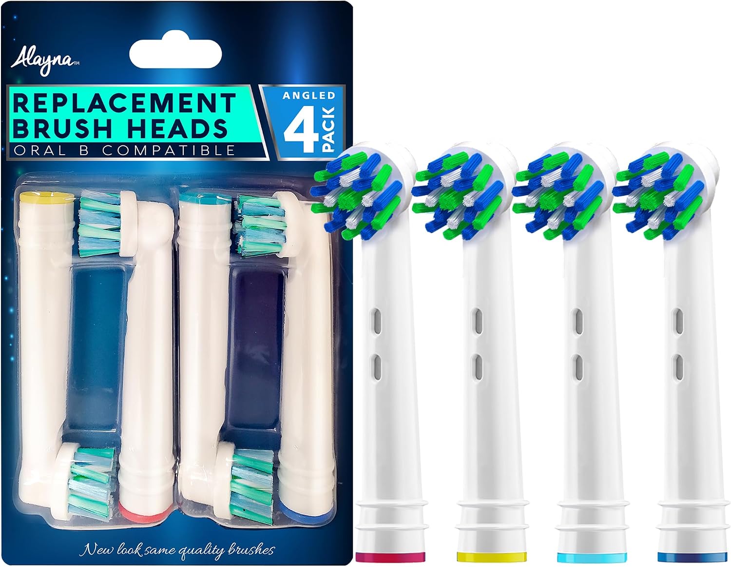 Alayna Toothbrush Heads Compatible with Oral-B, Cross-Style, 4 Pack | Replacement Brush Head Refills Compatible with Braun Oral-B Electric Toothbrushes and Most Click-On Handles