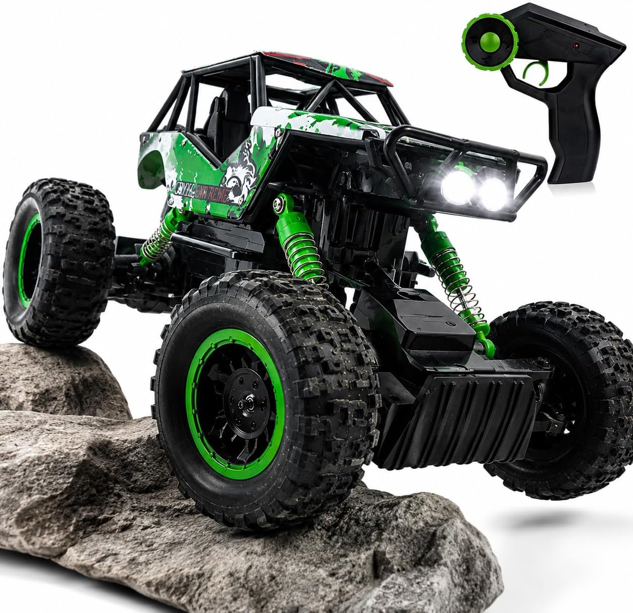 DOUBLE E 1:14 Scale Large Remote Control Car Monster Trucks with Head Lights, 4WD Off-Road All Terrain RC Car
