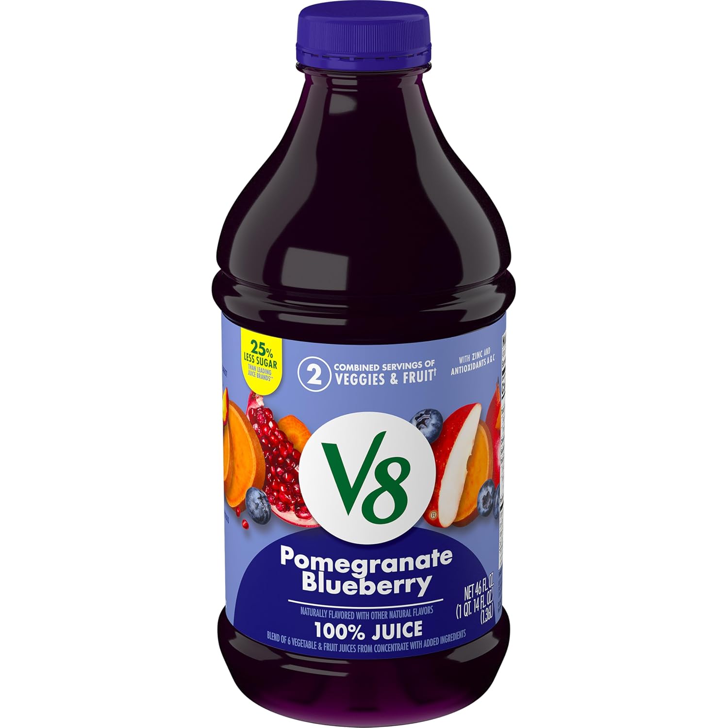 V8 Blends 100% Juice Pomegranate Blueberry Juice, Fruit and Vegetable Juice Blend, 46 Fl Oz Bottle