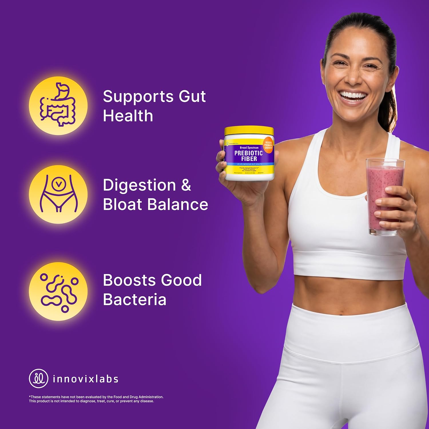 InnovixLabs Prebiotic Fiber Powder for Digestive & Gut Health (6.4oz, 180g) | High Fiber Supplement for Women & Men