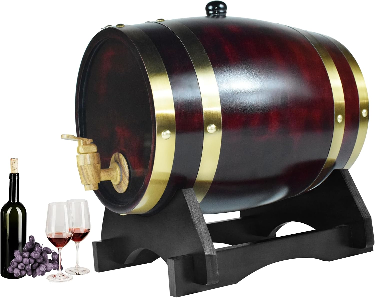 1.5L Whiskey Barrel Dispenser Oak Aging Barrels Home Whiskey Barrel Decanter for Wine, Spirits, Beer, and Liquor (Red Wine)