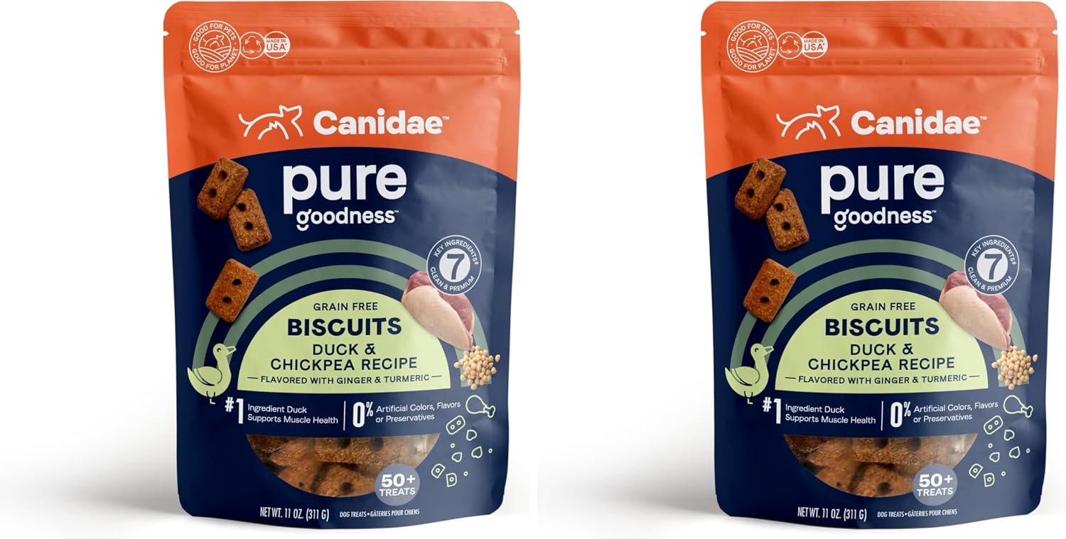 Canidae Pure Dog Treat Biscuits - Healthy & Nutrient Rich Dog Treats - Grain-Free Limited Ingredient Formula - Soy-Free - Crunchy Texture - Easy-Snap Design - 11 oz - Duck & Chickpea Recipe
