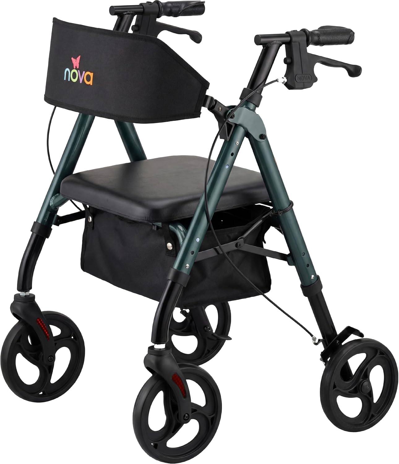 NOVA Star 8 Foldable Rollator Walker for Seniors (5'3"–6'2"), Wide Padded Backrest with Seat, 8” All-Terrain Wheels, Easy-Grip Locking Hand Brakes, Height Adjustable, Sky Blue