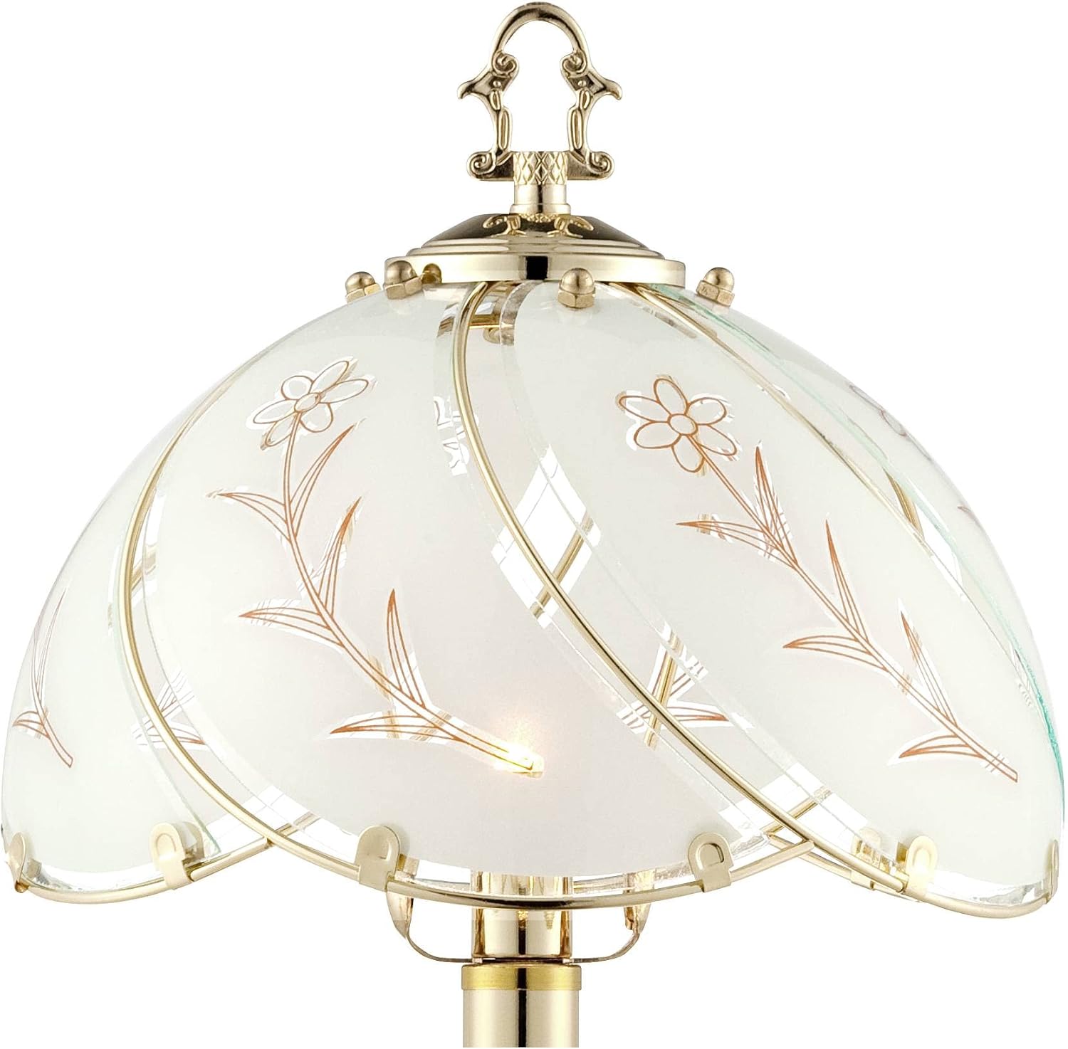 Polished Brass Flower Petal 15" Small Table Lamp Gold Touch 4-Way Glass Off | Etched Shade Art Traditional Cottage Floral Bedroom House Bedside Nightstand Home Office Living Room