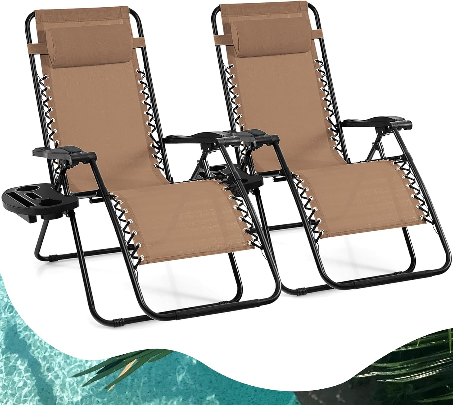 Goplus Zero Gravity Lounge Chairs, 160°Adjustable Folding Recliner w/Pillow and Cup Holder, 350LBS Comfy Outdoor Lounge Chairs for Patio, Lawn, Yard & Camp(1, Gray)
