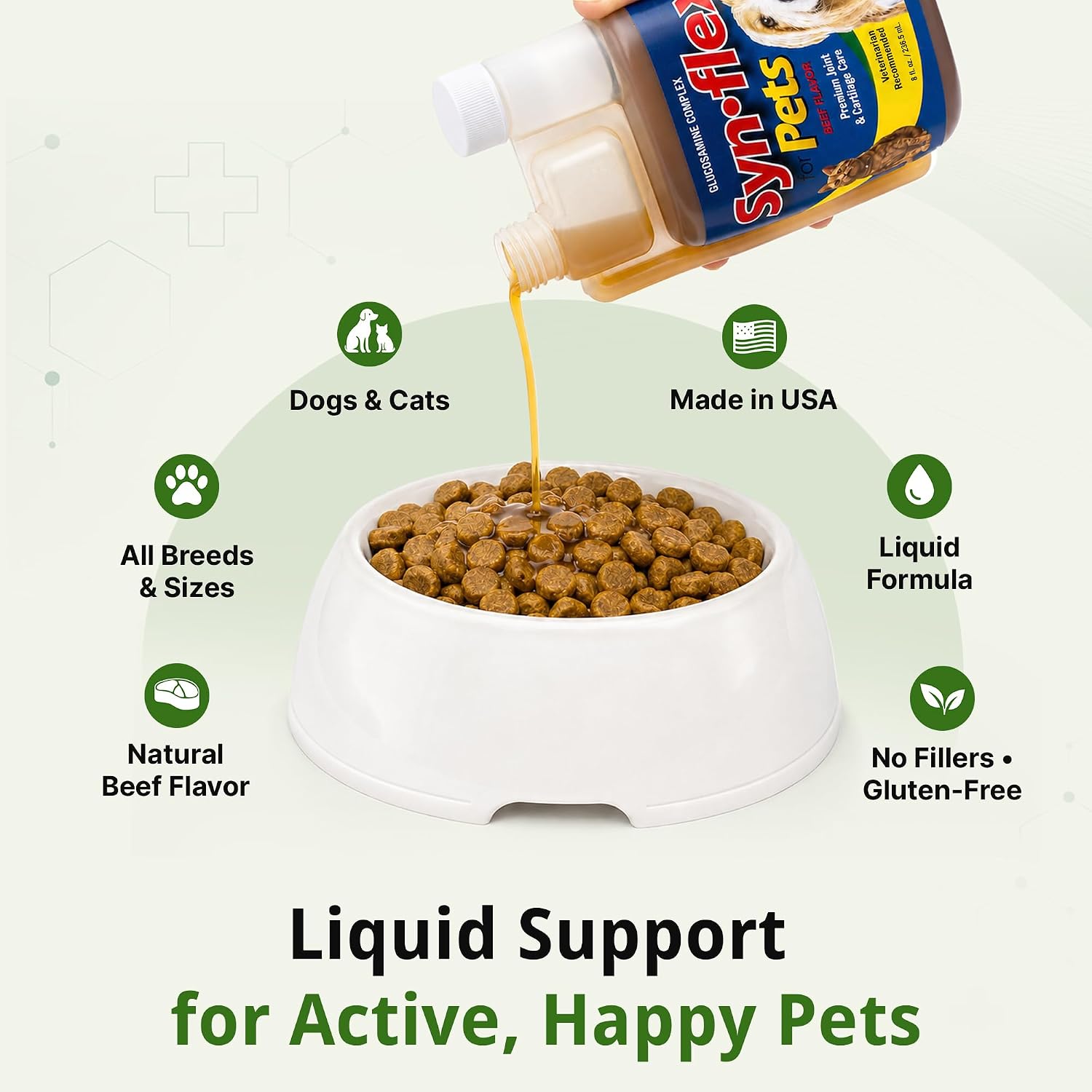 Synflex Concentrated 8oz Joint Supplement Bottle | Glucosamine Chondroitin Liquid for Dogs & Cats | Boswellia Yucca Manganese | Beef Flavor | Made