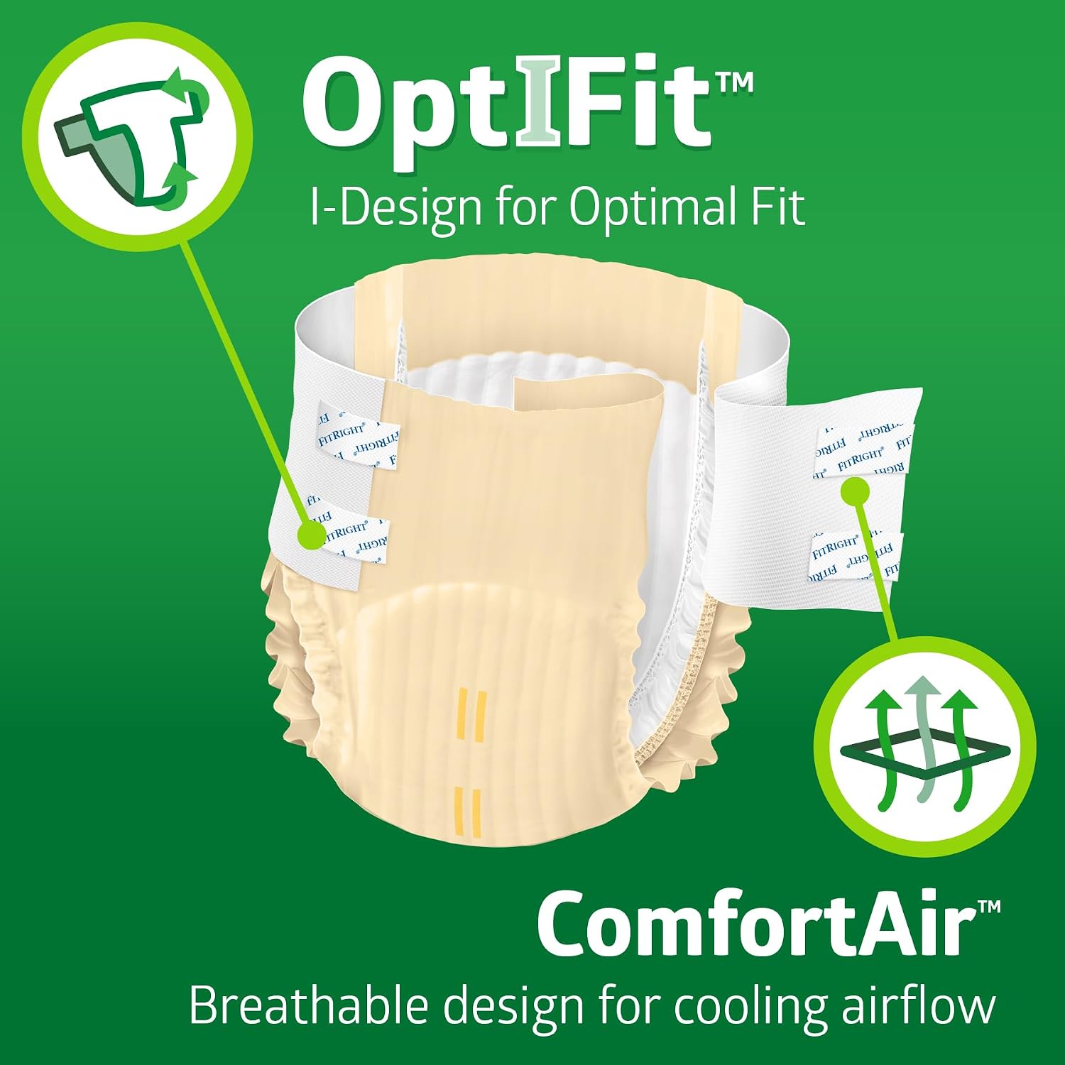 FitRight Adult Diapers, Extra+ Heavy Absorbency, M (Waist Size 32in-44in), 80 Count, OptiFit Incontinence Briefs for Men and Women, Disposable, Moisture-Wicking, Leak Protection,