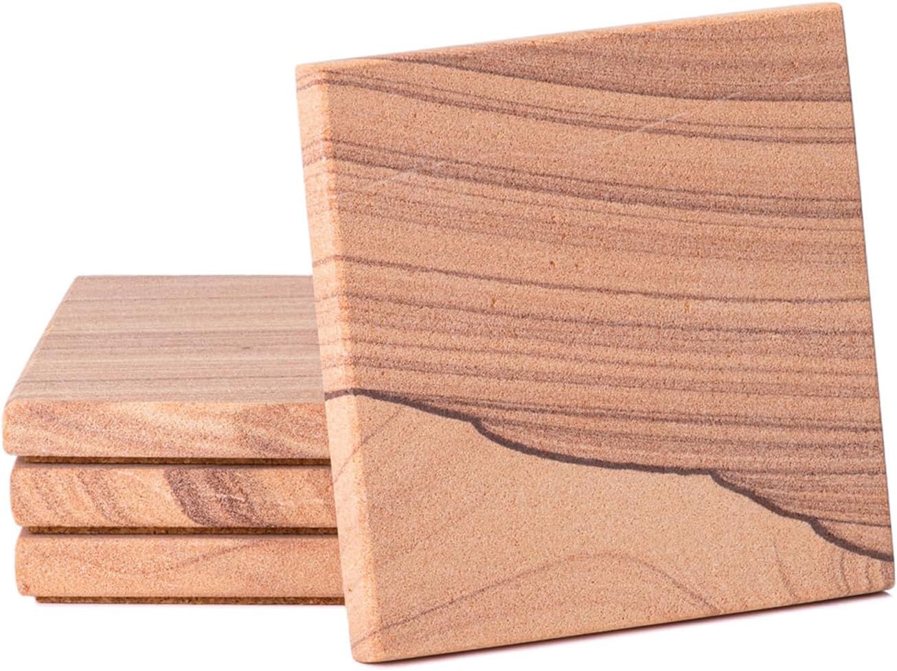 Thirstystone Sandstone Cinnabar Coasters | Protective Cork Backing, Eco-Friendly, Absorbent, Easily Wipes Clean