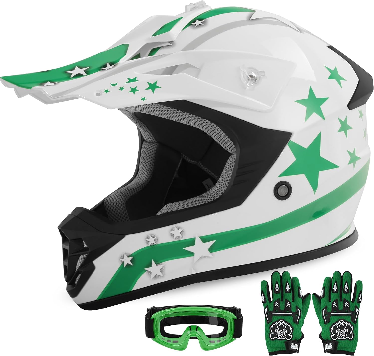 Kids Dirt Bike Helmet Youth Motorcycle Helmet DOT-Certified Full Face Helmets for Motocross ATV Off-Road Street Bike with Goggles & Gloves, Blue Flame Medium | Motorcycle Riding Gear included Goggles & Gloves, Ultra-Lightweight, For ATV UTV Off-Road, Blu…