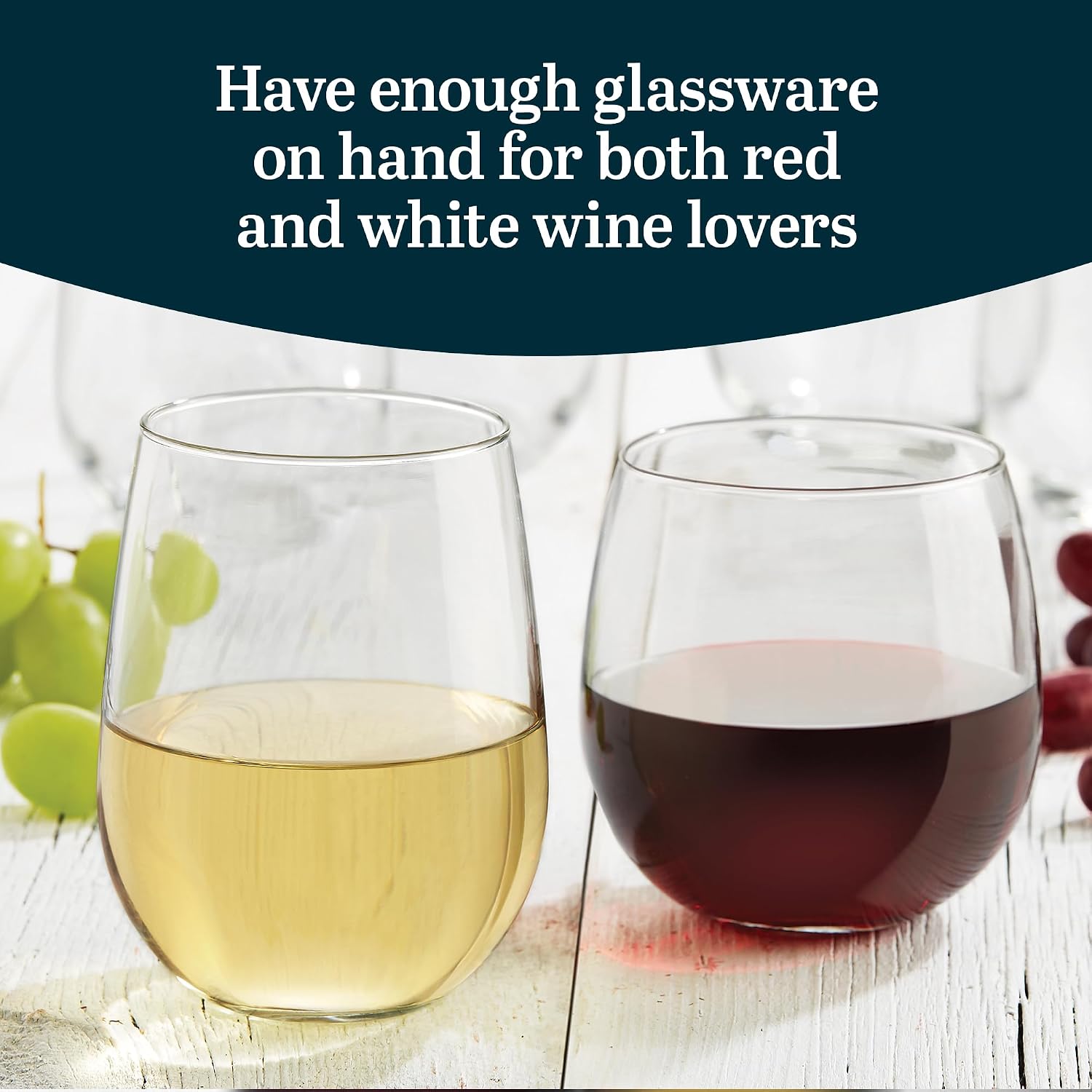 Libbey Classic Blue All-Purpose Stemless Wine Glasses Set 6, Timeless Wine Cups Set of 6, 15.25 Oz, Wine Glass Set for Dinners, Weeknights