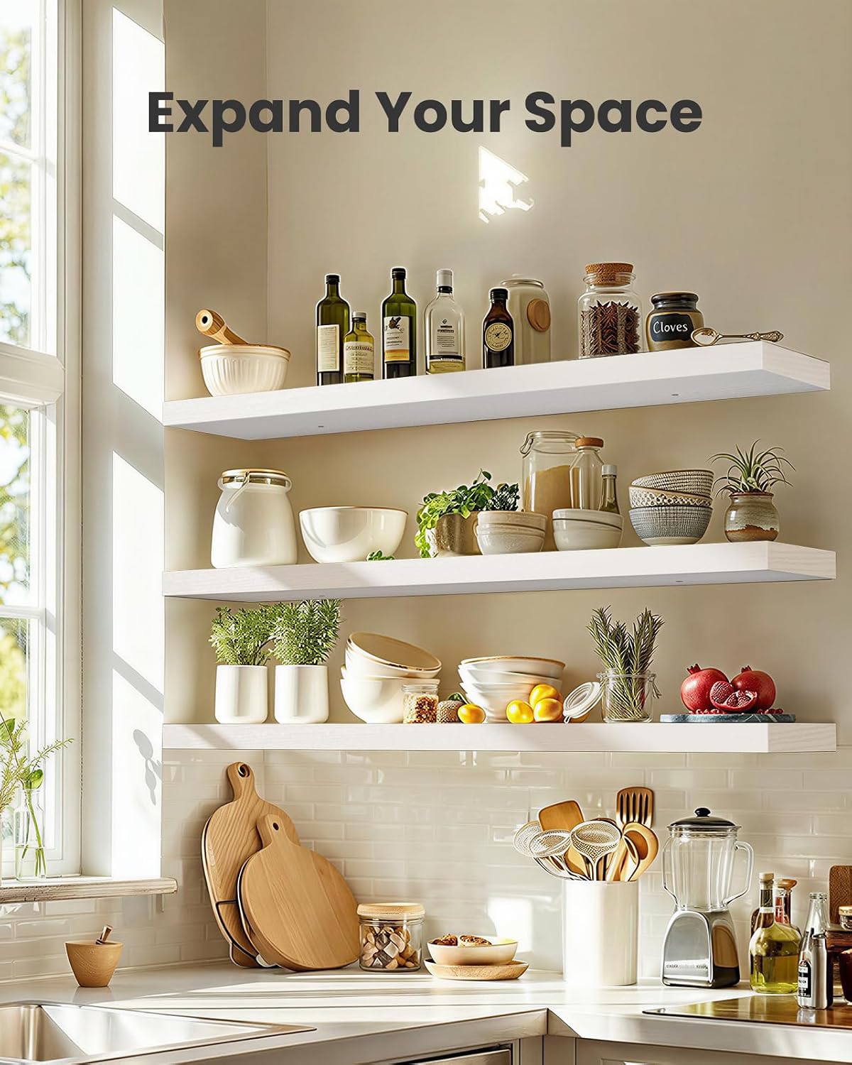 AMADA HOMEFURNISHING Floating Shelves, Wall Shelves for Bathroom/Living Room/Bedroom/Kitchen Decor