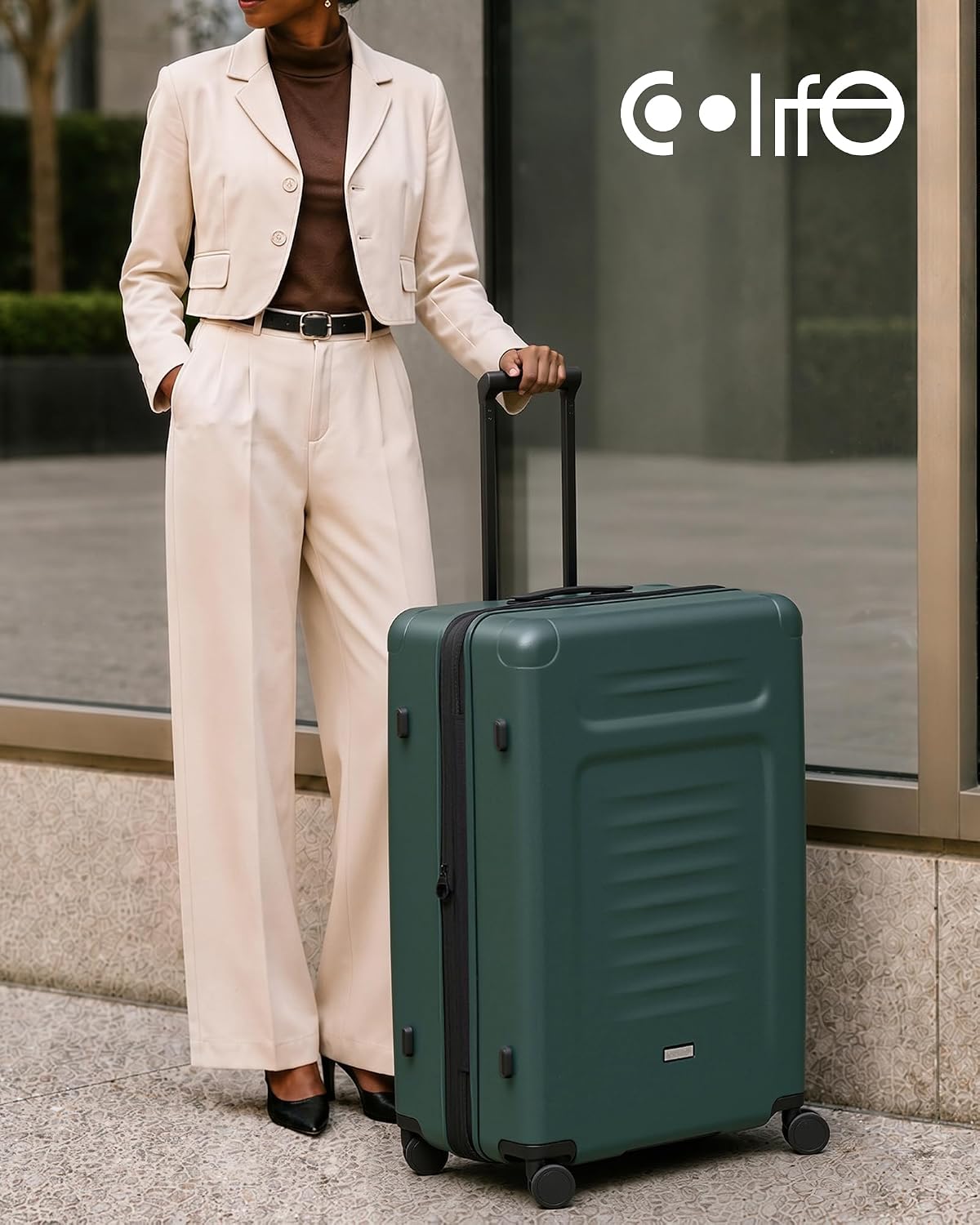 Coolife Expandable Luggage with TSA Lock Carry On Green | Front Pocket with Laptop Compartment,22x14x9 Airline Approved,Durable Hardshell Suitcases,Reinforced Bottom Groove