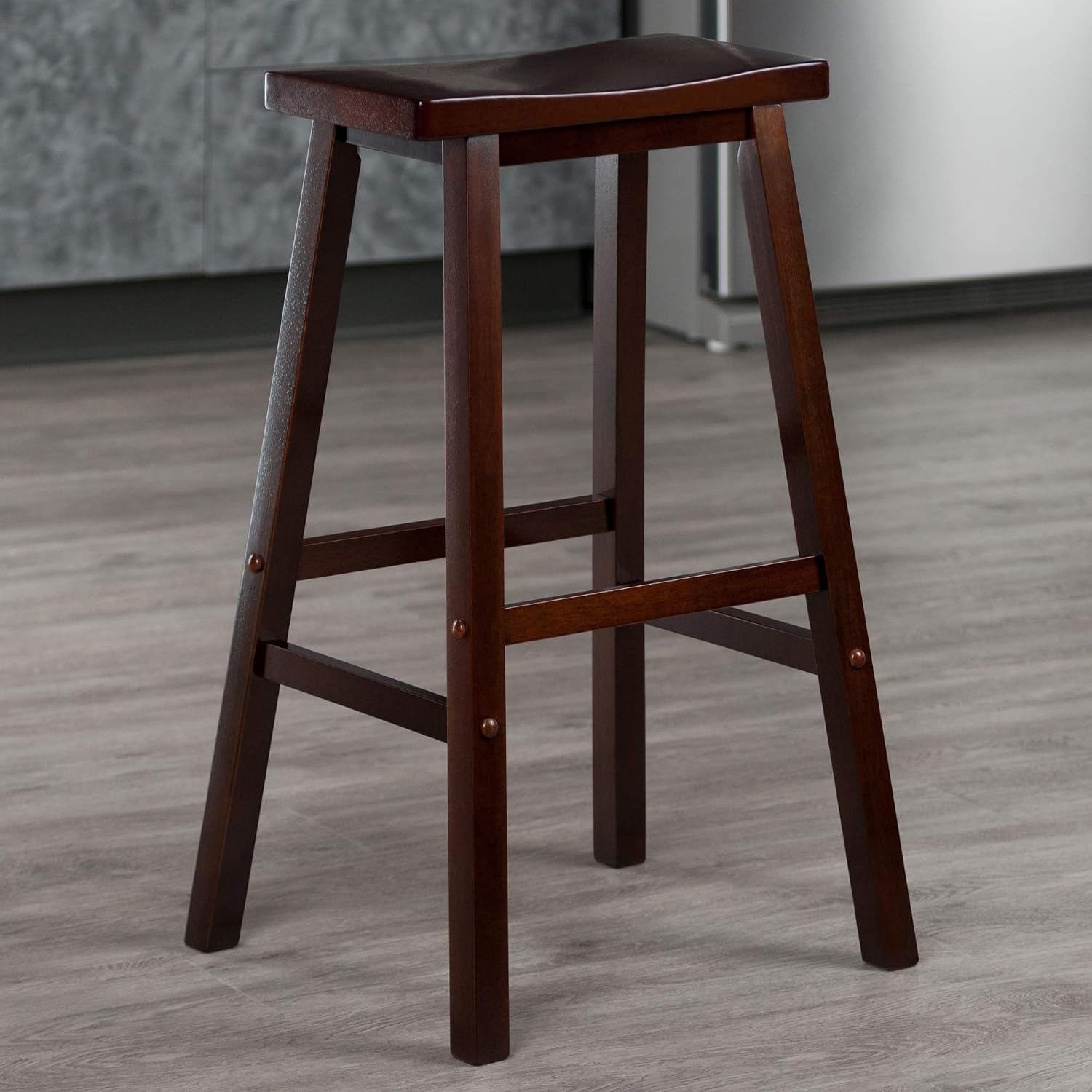 Winsome Satori Saddle Seat Counter Stool, Walnut, 24" | Classic Backless Bar Chairs for Kitchen & Dining Room Seating, Timeless Essential Furniture for Home, Dorm, Apartments
