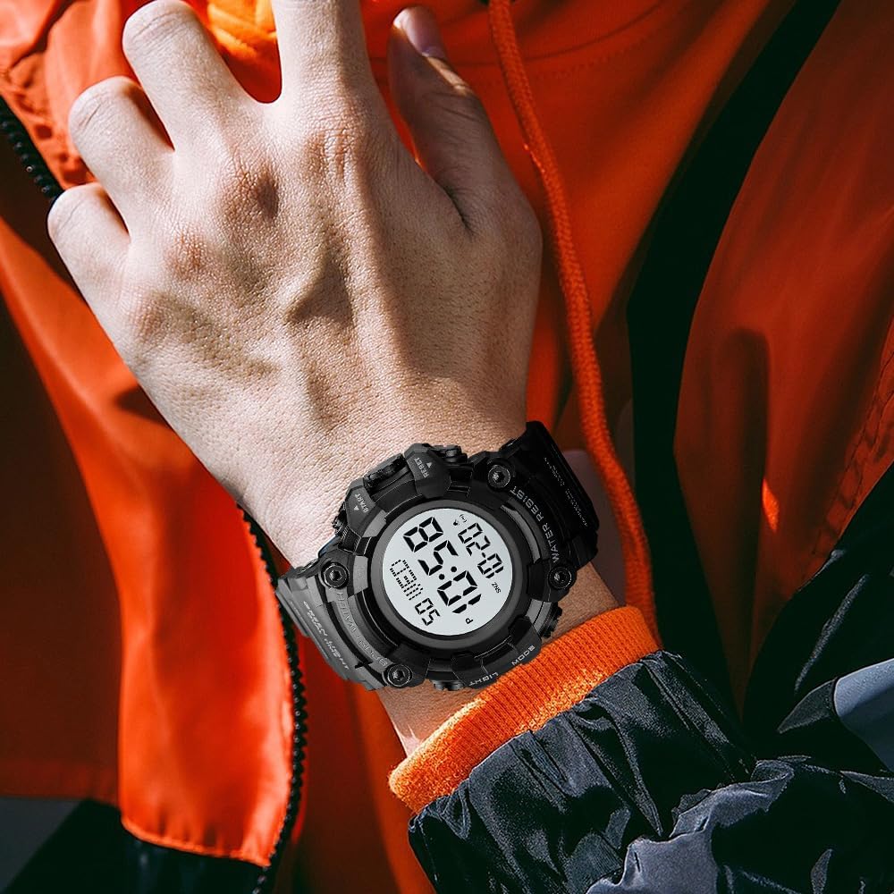 FANMIS Men's Digital 50M Waterproof Electronic Sport Watch Rubber Band Army Military 24H Time LED Light 164FT Water Resistant Calendar Date Day Watches