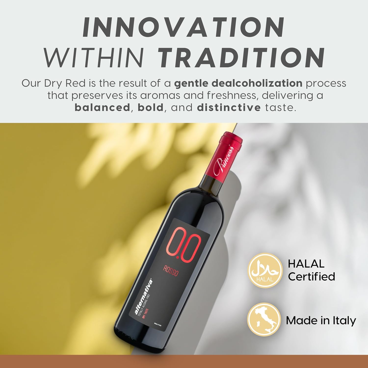 Princess Alternativa Dry Red Dealcoholized 0.0% – Non-Alcoholic Red Wine | Italian Dealcoholized Alcohol-Free Drink – Ideal for Celebrations and