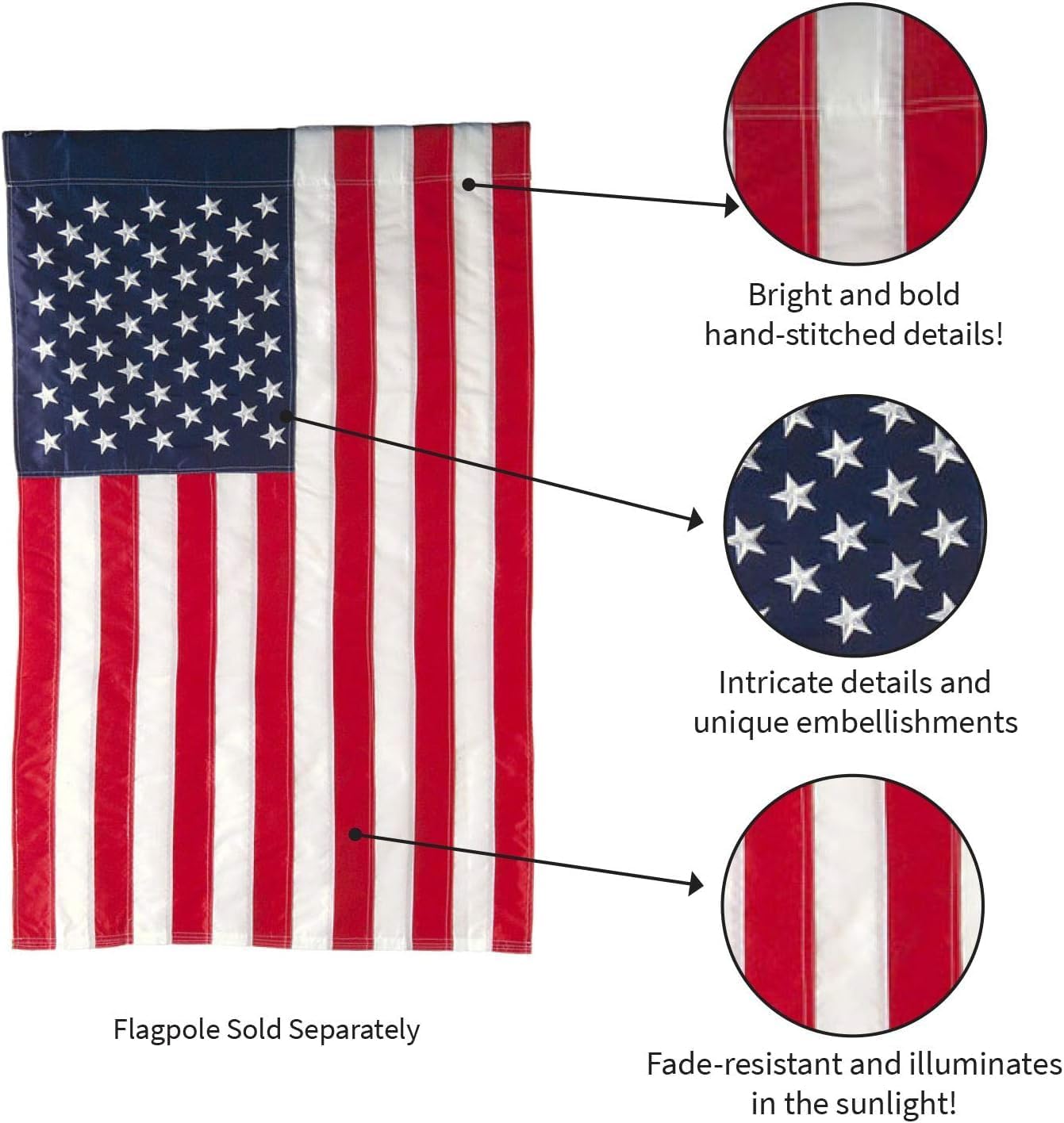 Evergreen American Flag 12x18 Double Sided | Patriotic House Flags For Outside Outdoor | Small American Flag Garden Size | Embroidered Stars and Stripes | USA Residential or Commercial