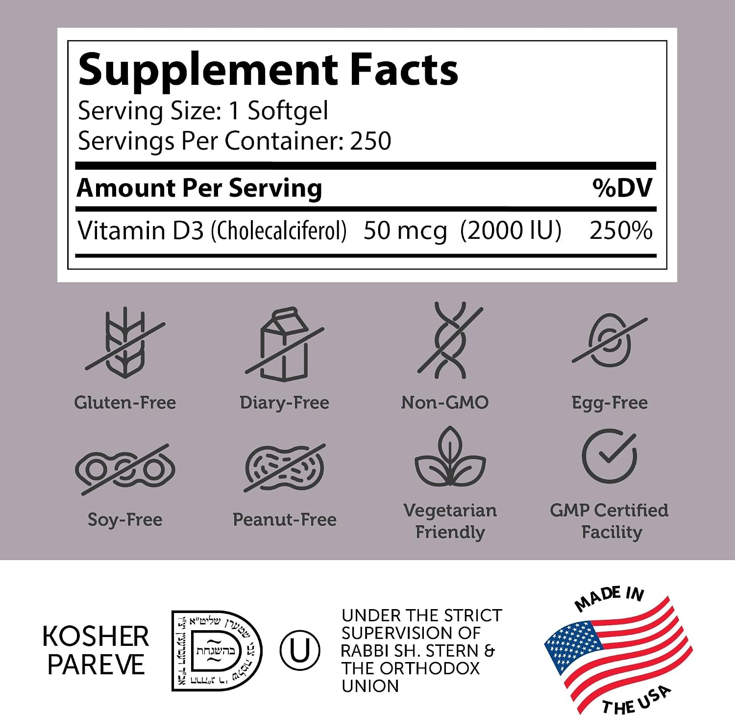 Zahler - Advanced Vitamin D3 2000 IU Softgels (250 Count) Kosher Vegetarian Friendly Vitamin D for Immune Support, Bone, Teeth & Muscle Health - Daily D3 Vitamin Supplement for Adults - Easy Swallow V