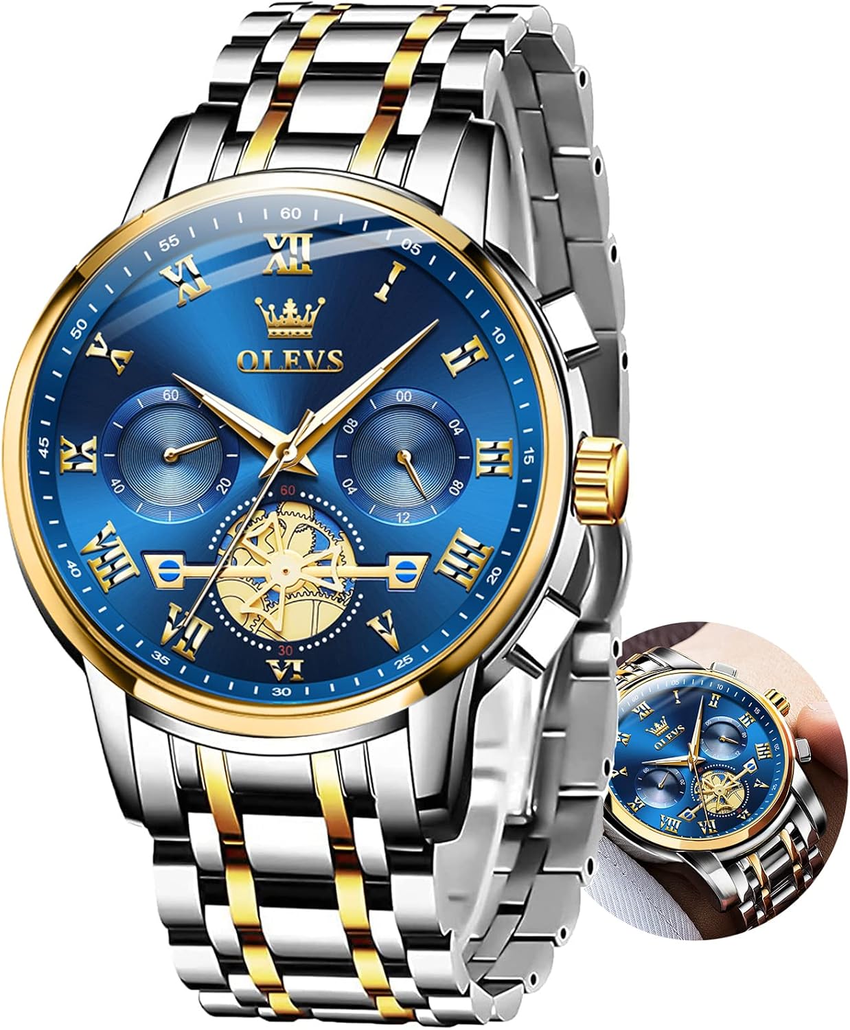 OLEVS Watch Men Luxury Dress Stainless Steel Date Analog Watch Waterproof