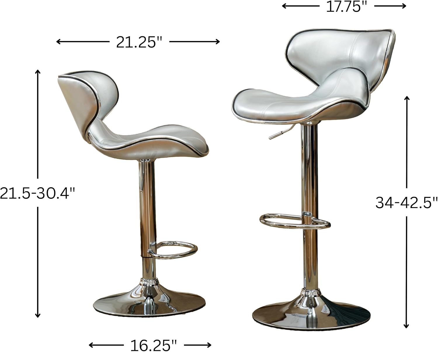 Roundhill Furniture Masaccio Cushioned Leatherette Upholstery Airlift Adjustable Swivel Barstool with Chrome Base, Set of 2, Blue