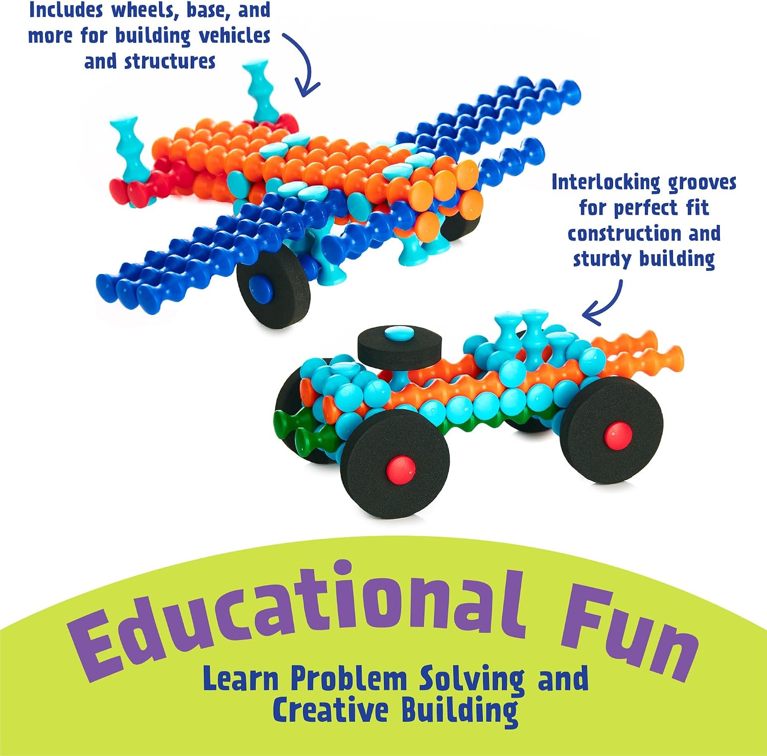 POPULAR PLAYTHINGS Playstix Deluxe Set, 211 Piece, Building Sticks Kit | for Kids Ages 4 and Up, Construction Stem Building Toy Gift, for Boys & Girls