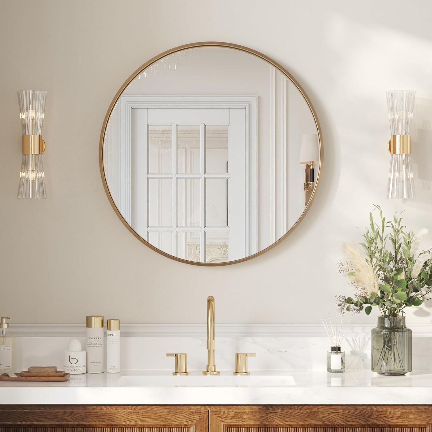 USHOWER Frameless Round Bathroom Mirror 24"