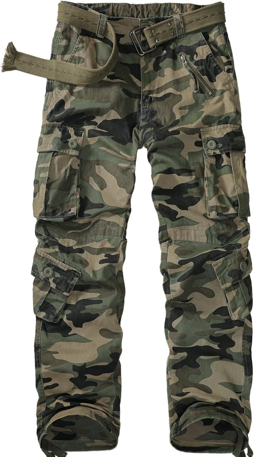 Mens Cargo Pants Camo Work Tactical Rip Stop BDU Casual Army Military Pants | 100% Cotton,Wear Resistant,Breathable,Sweat-absorbent,Men's Wild Cargo Pants with 8 Pockets,Relaxed Loose Fit Hiking Pants