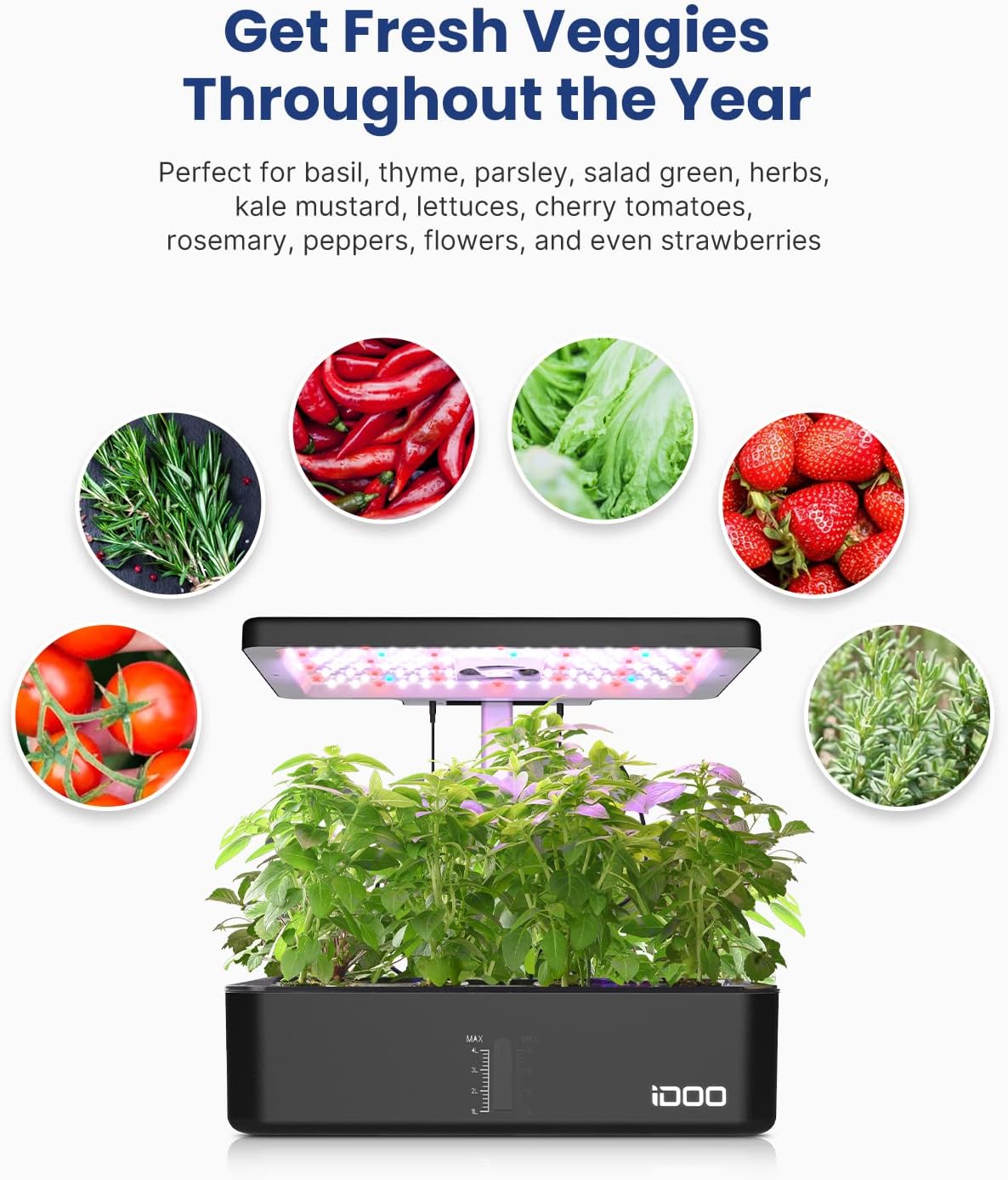 iDOO 12Pods Hydroponics Growing System Garden with LED Grow Light
