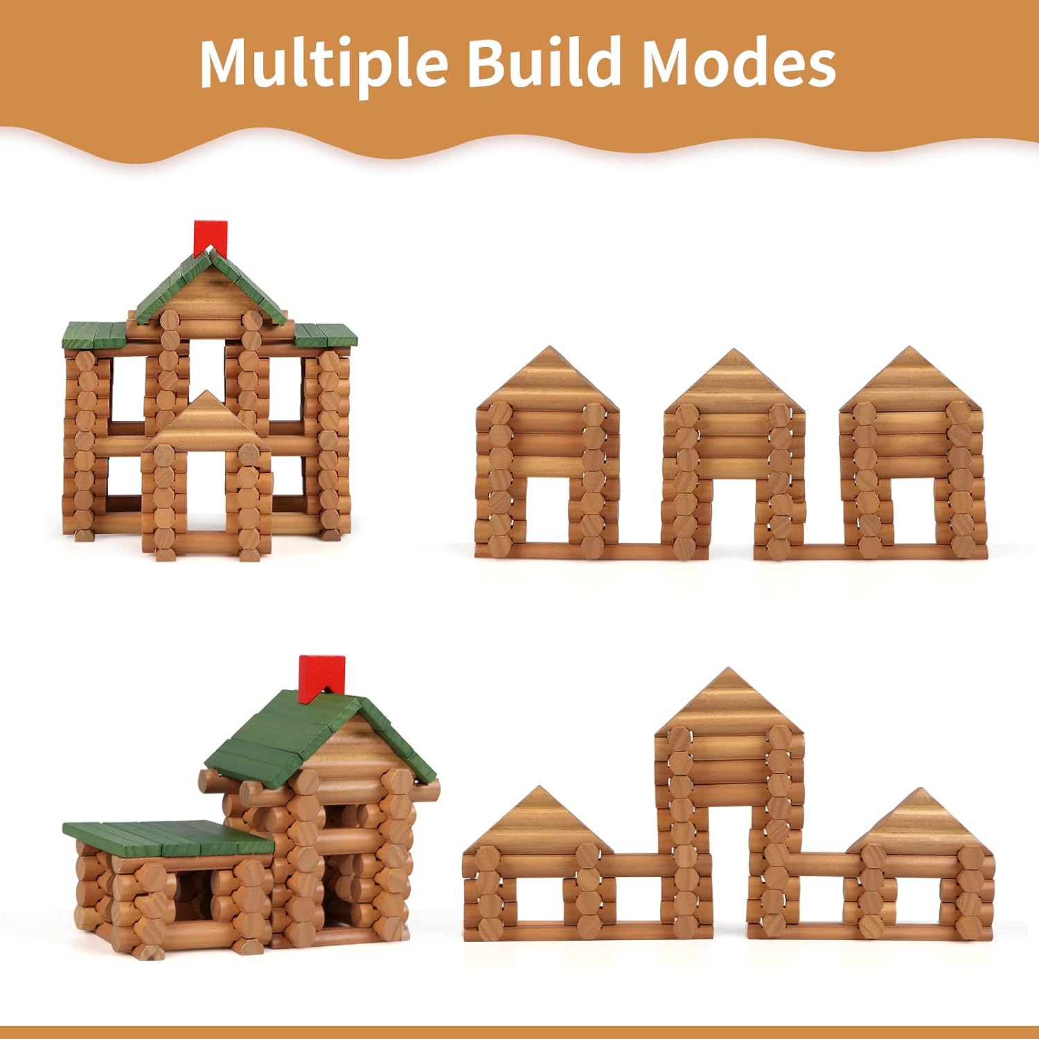 Wondertoys 170 Pieces Wood Logs Set Ages 3+, Classic Building Log Toys for Boy, Creative Construction Engineering Educational Gifts