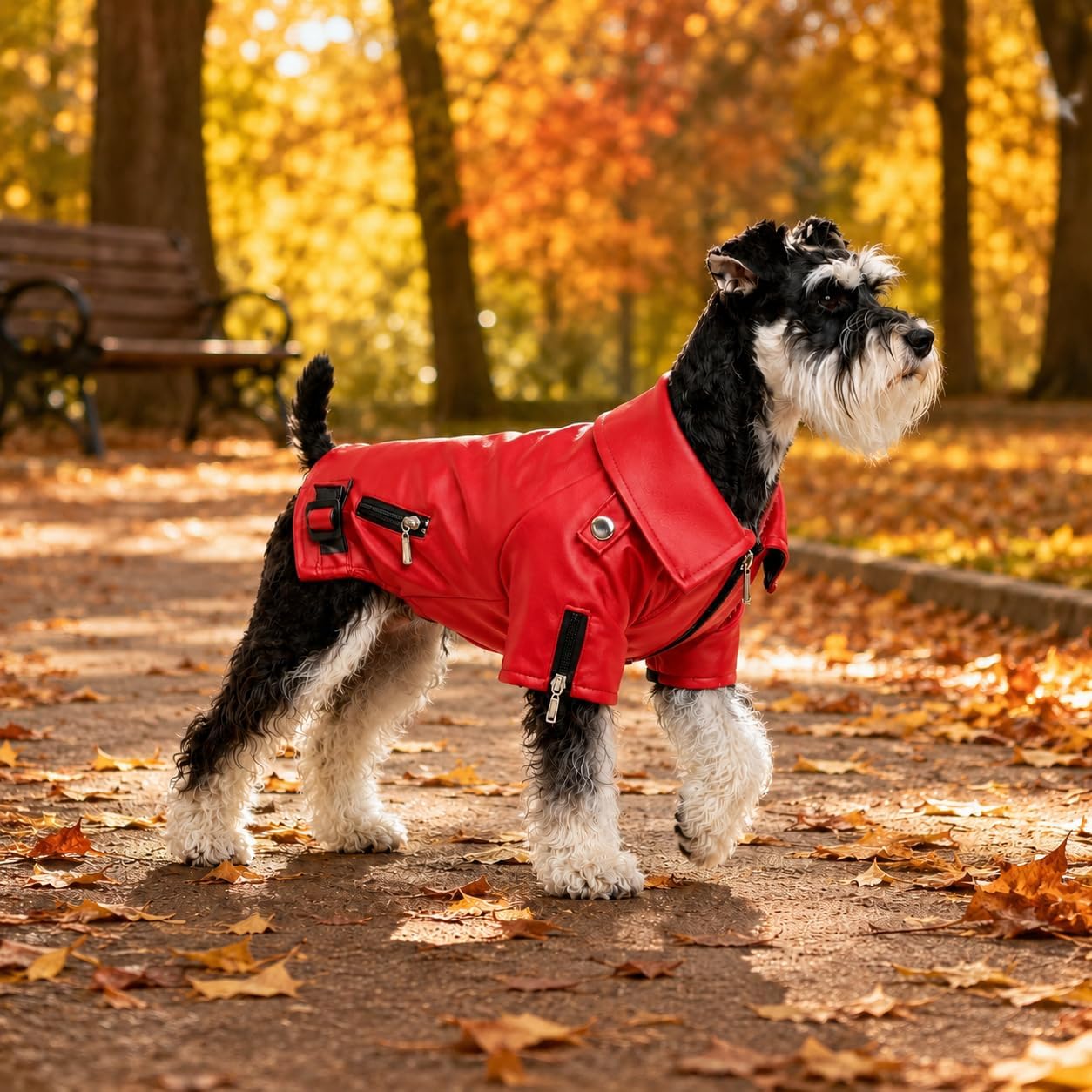 Lovelonglong Cool Dog Leather Jacket, Warm Coats Dogs Windproof Cold Weather Coats for Large Medium Small Dogs with Eagle Embroidery Black XS