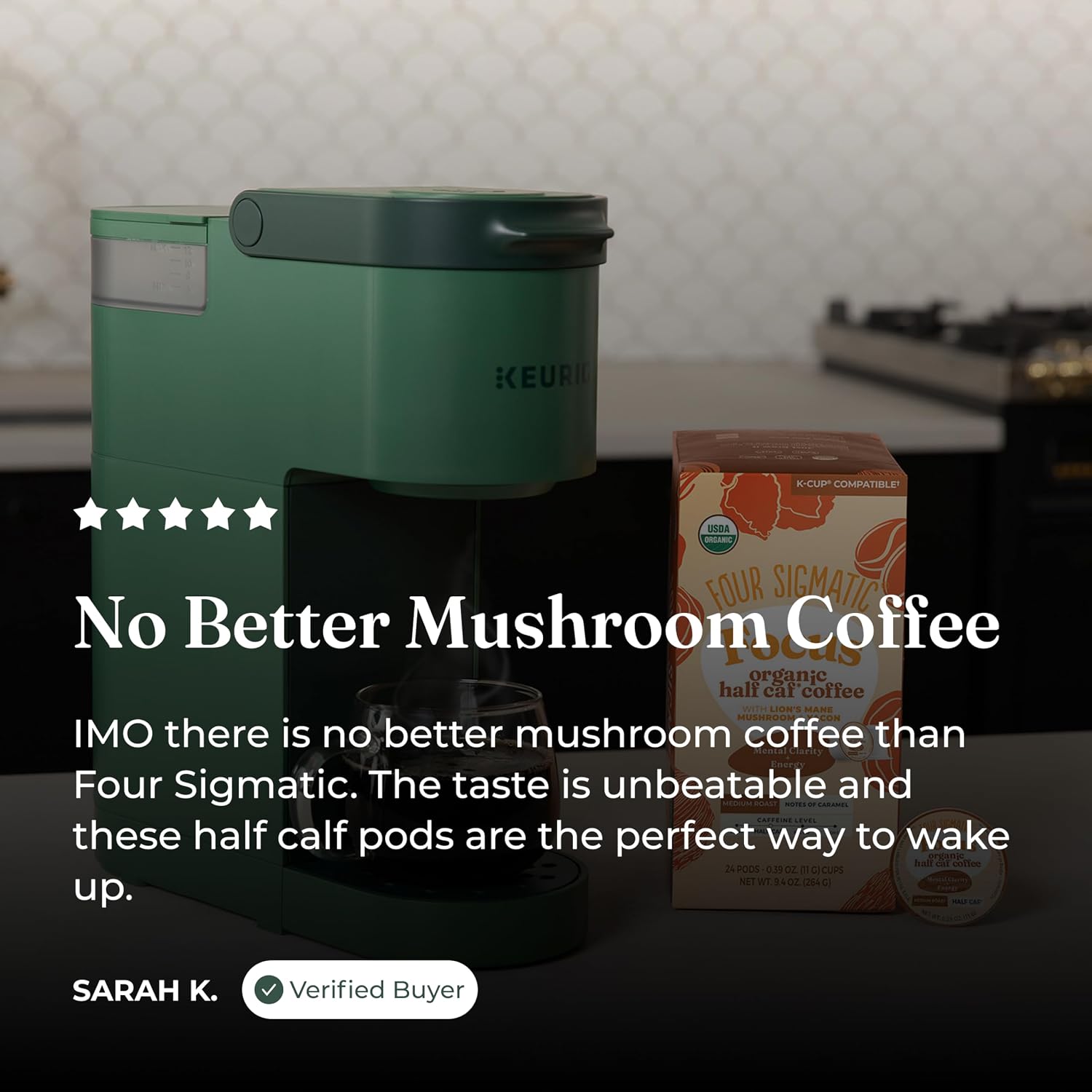 Four Sigmatic Mushroom Coffee K-Cups | Organic Dark Roast Coffee with Lion’s Mane Mushroom Powder & Yacon | Focus & Immune Support | Vegan & Keto