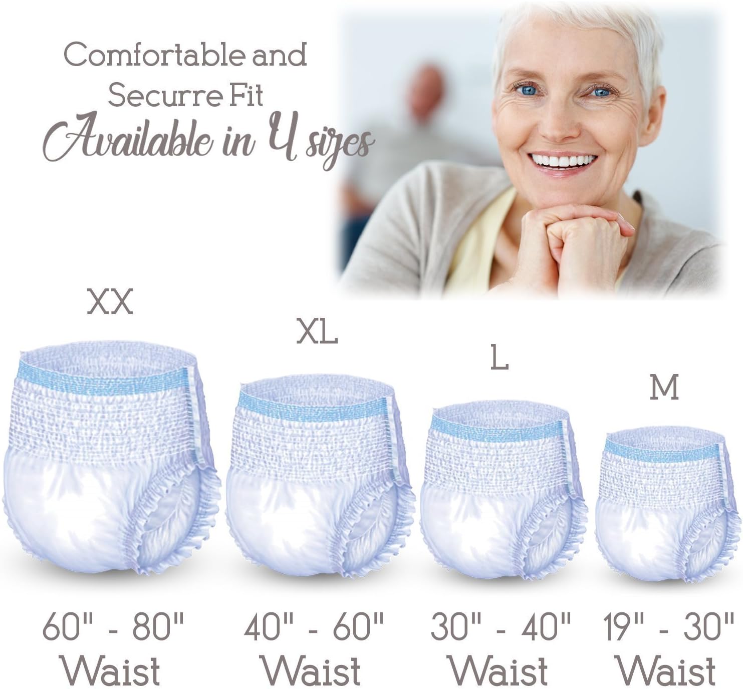 Unique Wellness-Absorbent Underwear (Pull-Ups) Size Medium (19"–30" Waist) 16 Count, Made in USA